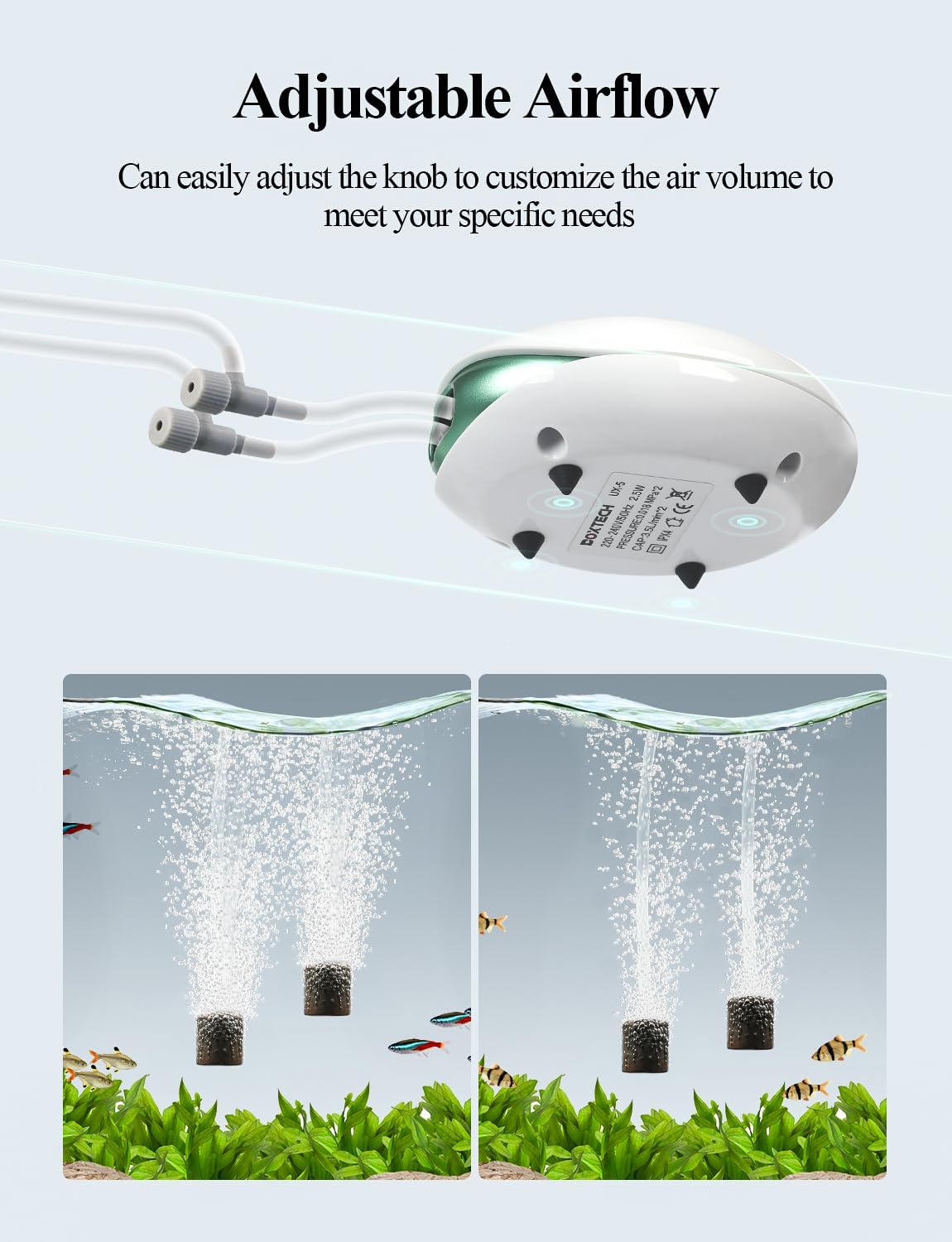 Aquarium Air Pump Kit 2.5W,Fish Tank Oxygen Pump | Oxygen aerator kit includes air tube bubble stone & check valve