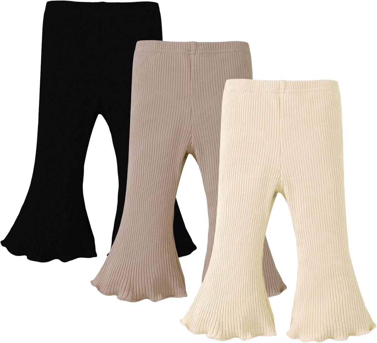Baby Girl Flare Pants 3 Pack Ribbed Toddler Bell Bottoms 6M-3T