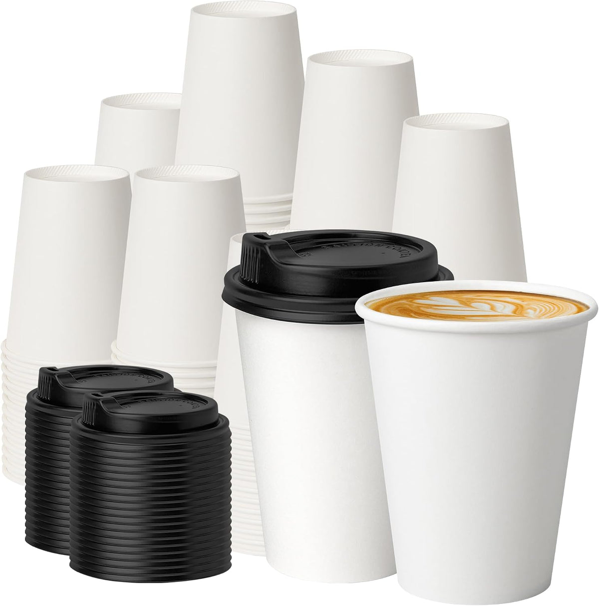 100 Pack 12 oz Disposable Coffee Cups with Lids,White
