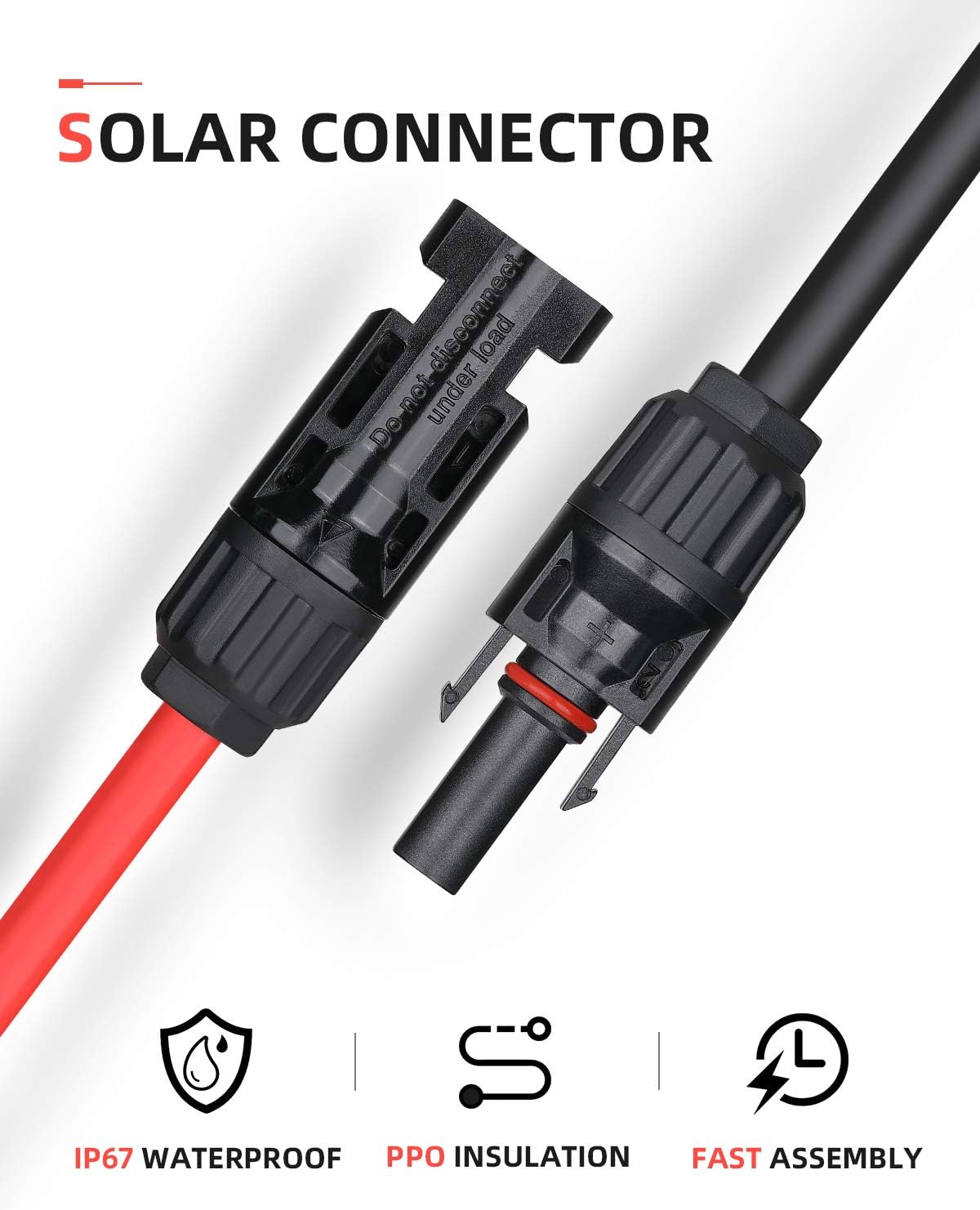 30 Feet 10AWG Solar Extension Cable with Female and Male Connector | with Extra Pair of Connectors Solar Panel