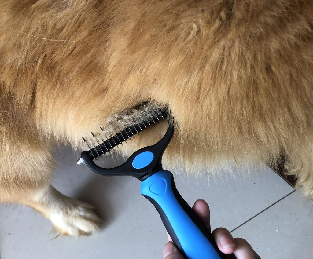 Pet Grooming Brush & Nail Clippers Trimmers - Double Sided Shedding and Dematting Undercoat Rake Comb for Dogs and