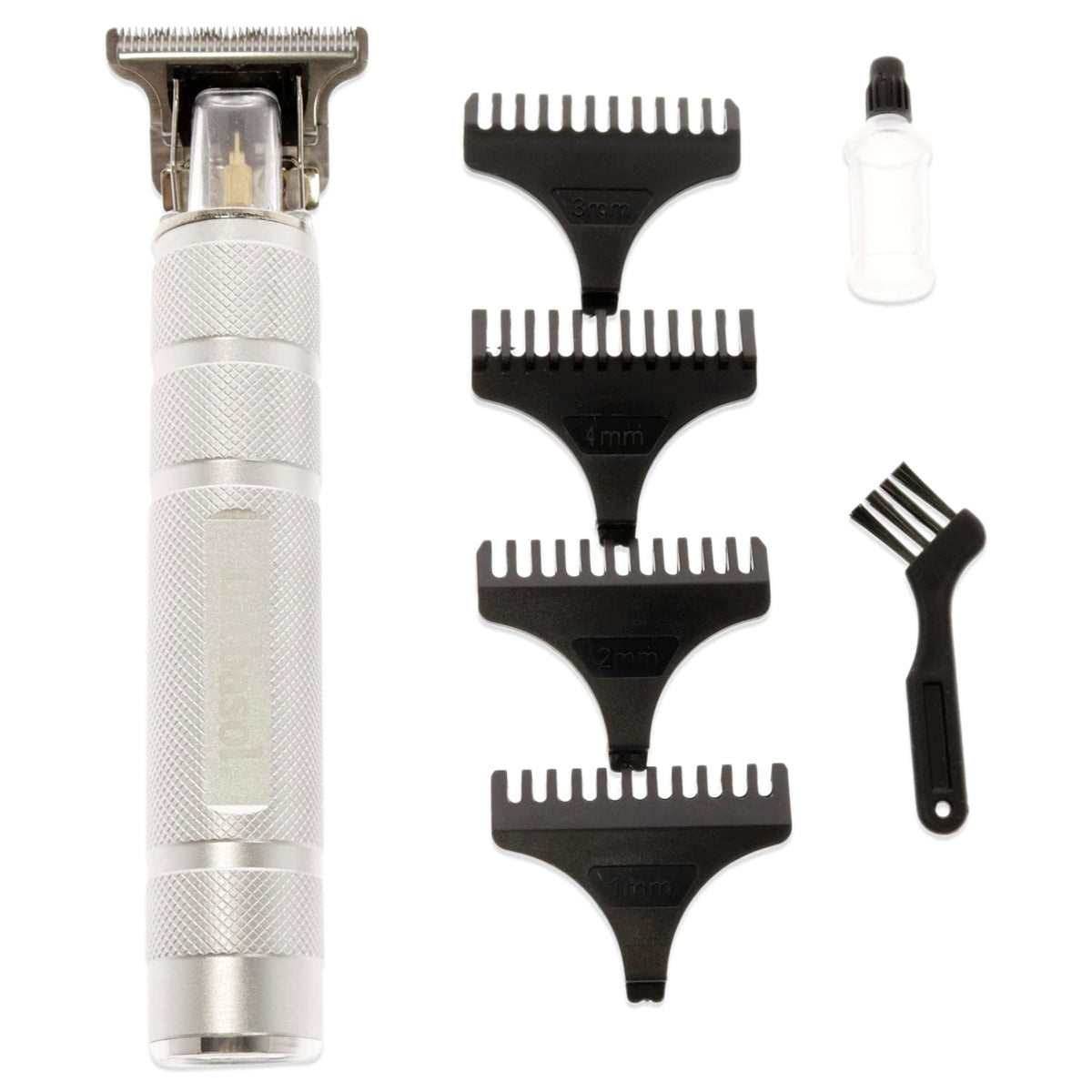 Stainless-Steel Rechargeable Zero-Gapped T-Blade Trimmer, Hanging Blade, 4 Guide Combs