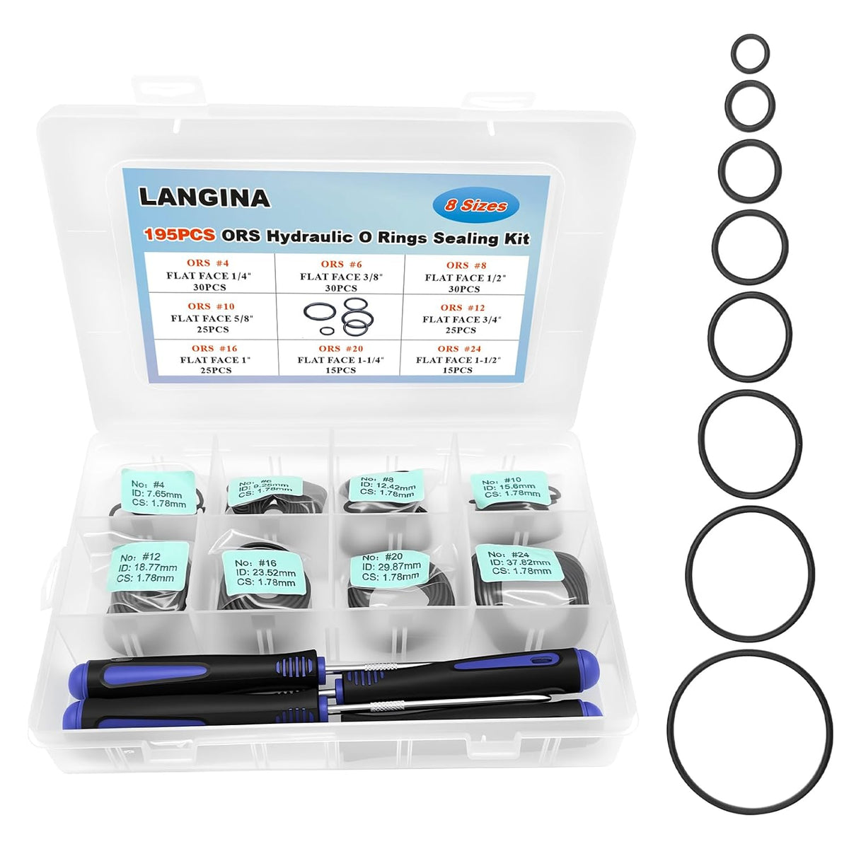195pcs ORS/ORFS Hydraulic O-Ring Kit, Buna-N 90A O-Ring Seal