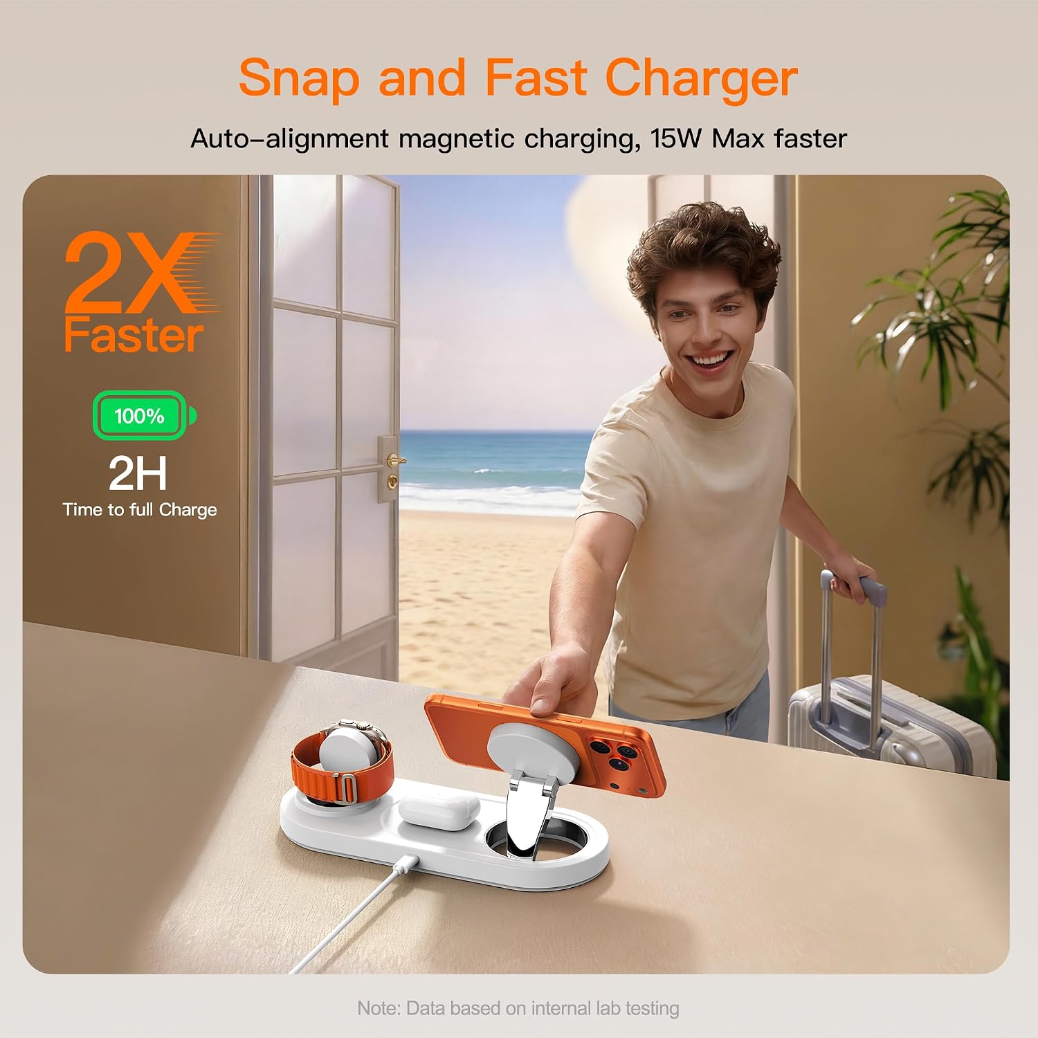 【Travel• Metal Bracket】 Magnetic 3 in 1 Wireless Charging Station,for iPhone17-12,Fast 5W Charger for Apple Watch