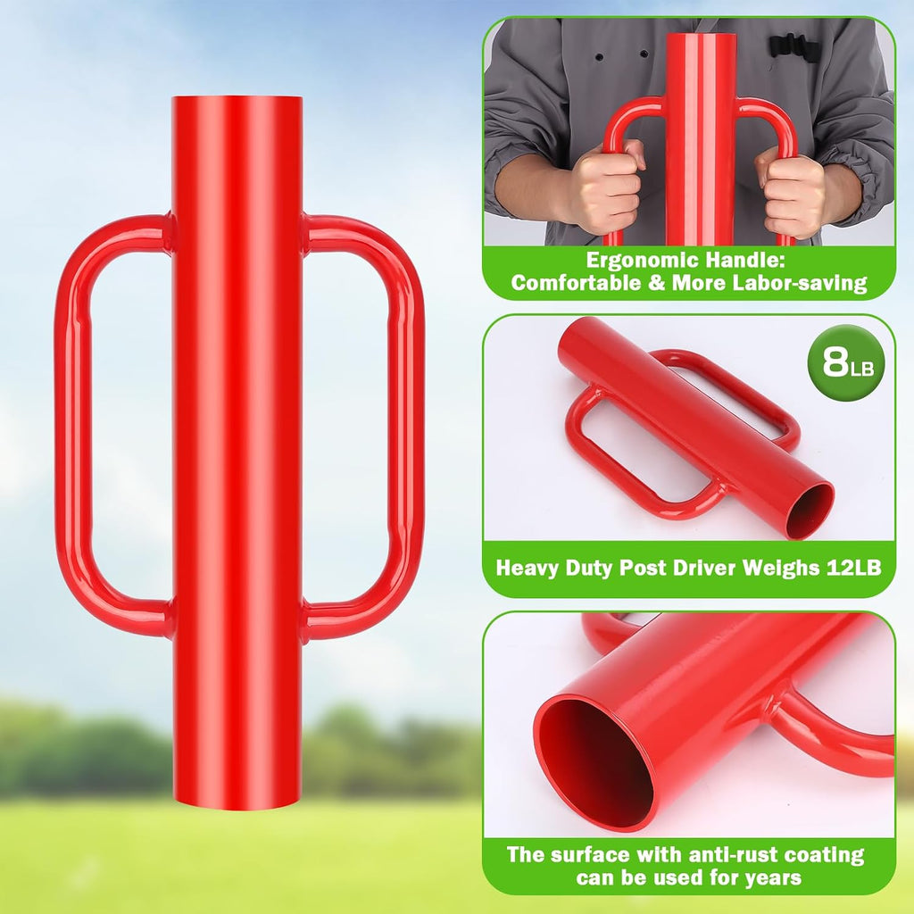 8LB Fence Post Driver with Handles Heavy Duty T Post Driver Post Pounder for T-Posts, U Channel, Metal Post and Sign