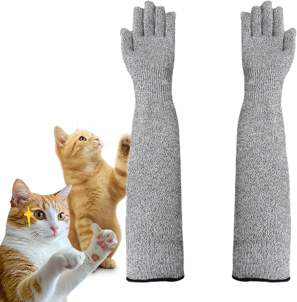 15.7” Pet Handling Sleeves, Flexible Kevlar Gloves for Cat Grooming, Nail Trimming & Arm Protection