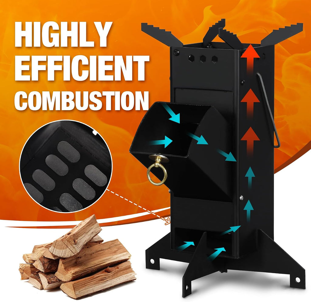 Portable Rocket Stove Camping, Foldable Mini Wood Burning Camp Stove for Cooking with Stand Outdoor Backpacking