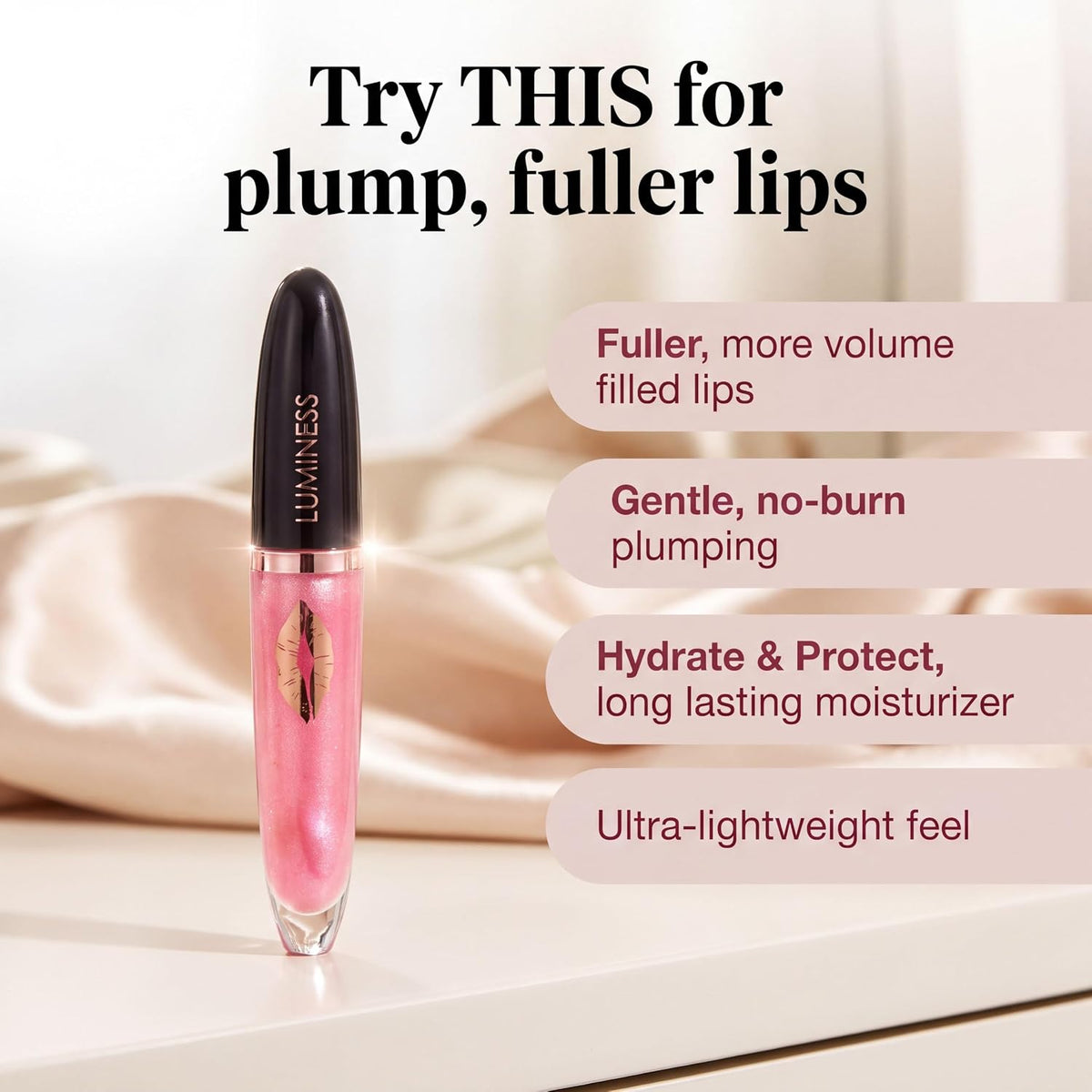 Hot Kiss Gradual GENTLE Lip Gloss Plumper | Hydrating Lip Plumper & Lip Booster for Fuller-Looking Lips, High Shine