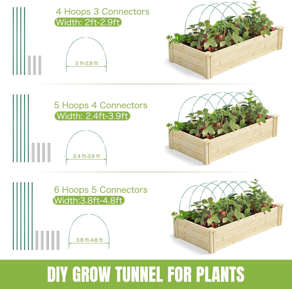 Garden Hoops for Raised Beds, 36pcs (6 Sets of 8ft) Fiberglass Hoops with PVC Coating, DIY Greenhouse Tunnel for Row