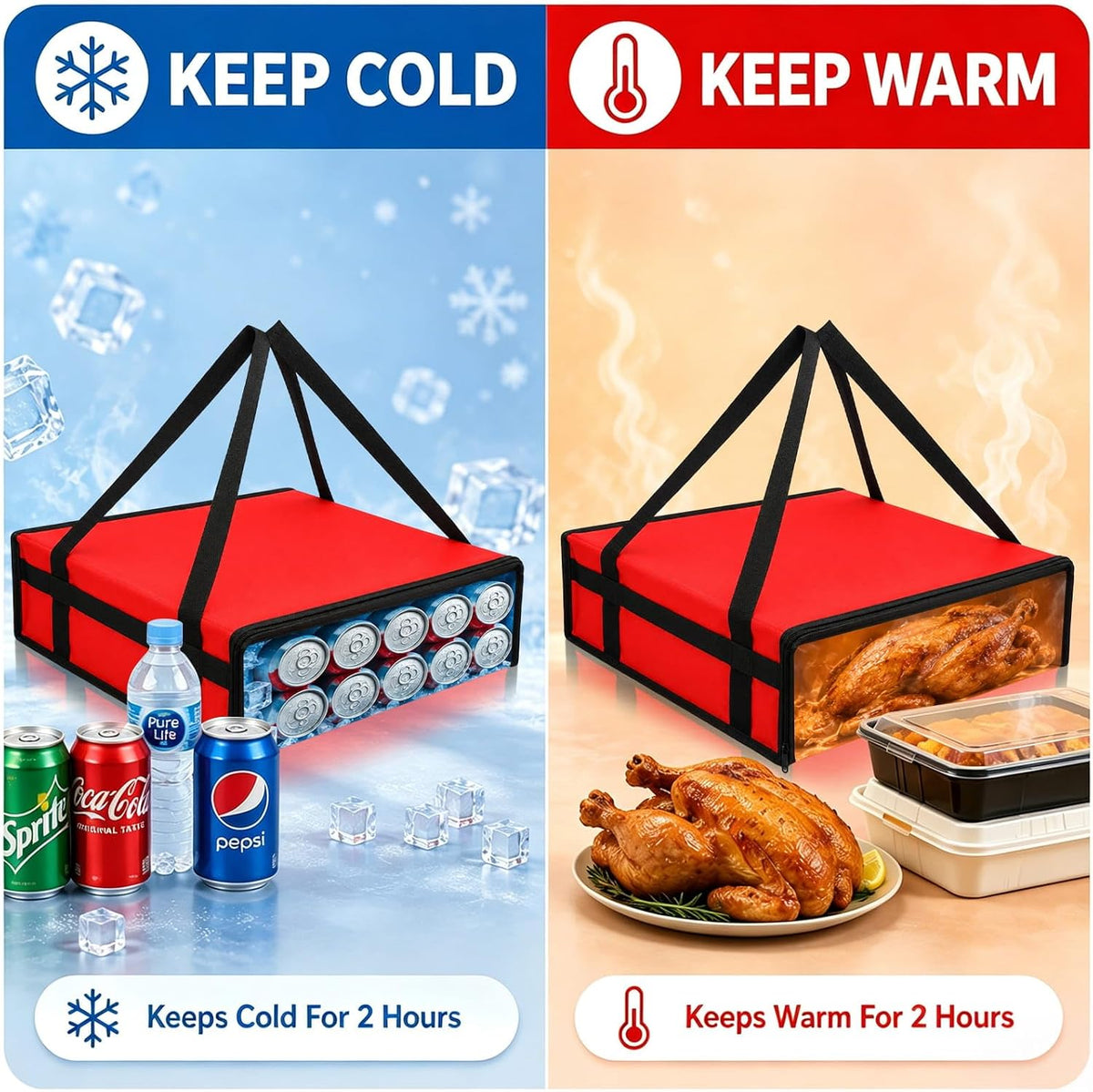 Large Insulated Pizza Delivery Bag 20"x20"x6", Pizza Warmer Bags