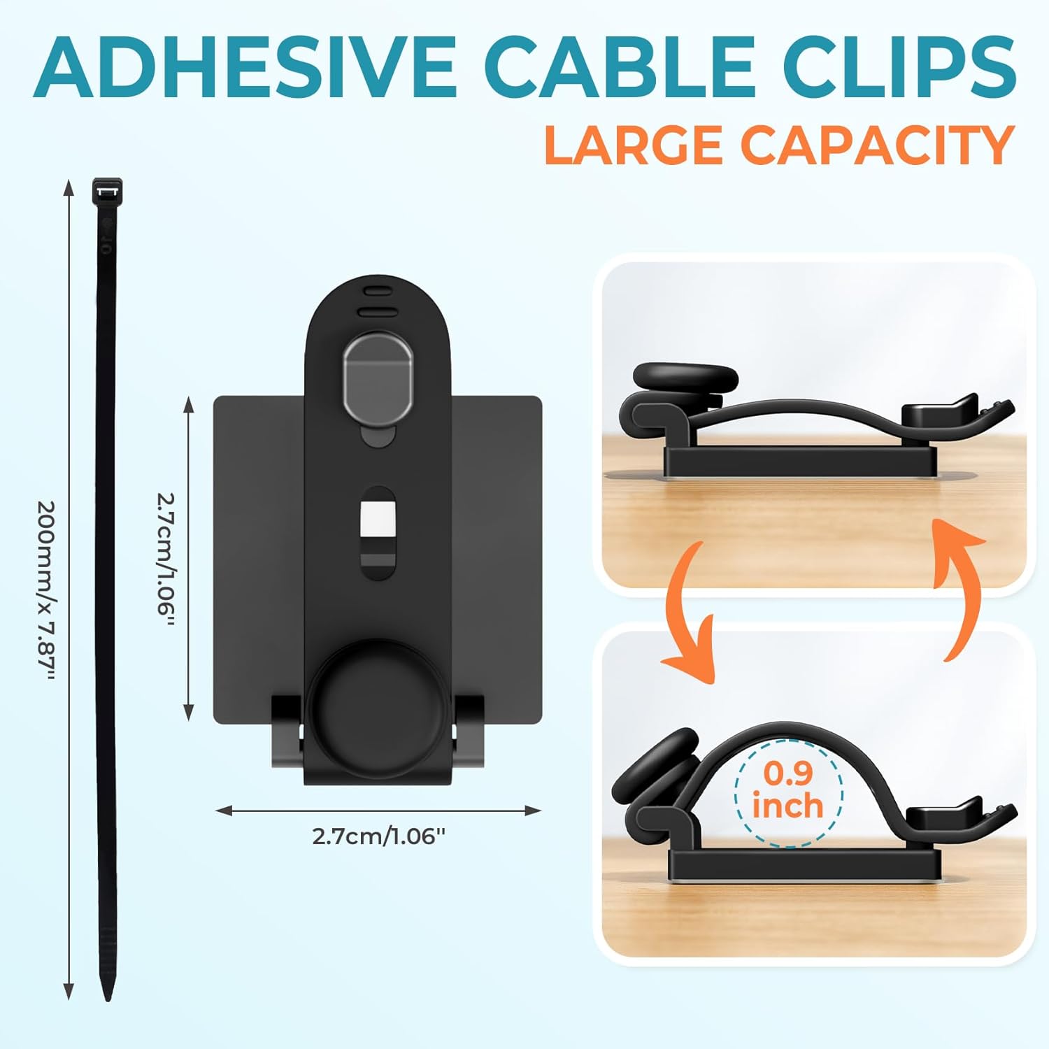 Cable Clips Management Kit, 15 Cable Holder With Silicone Cord Ties, 15 Nylon Zip Tie, Extra 15 Screws & 8 Adjustable