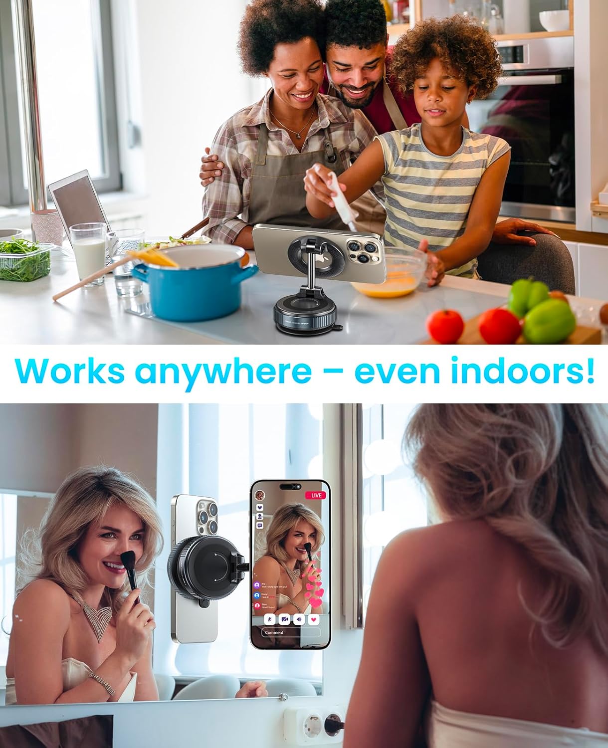 Magnetic Suction Cup Phone Mount for Magsafe, 360° Adjustable Magnetic Car Phone Holder, Pocket Size Foldable Car