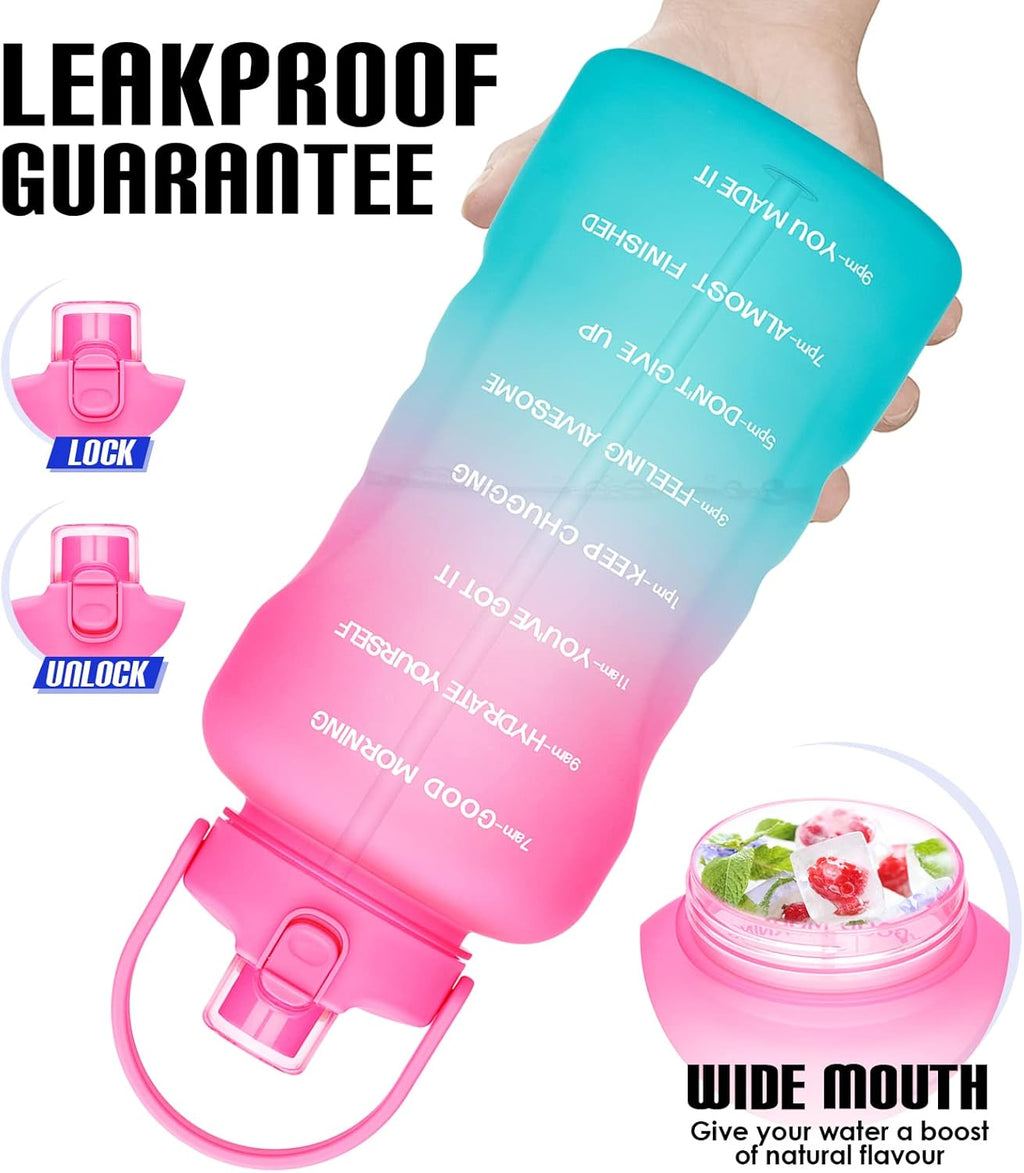 1 Gallon Water Bottles with Straw, 128 oz Water Bottle BPA Free Innovative 2-IN-1 Lid Gym Bottle with Times to Drink