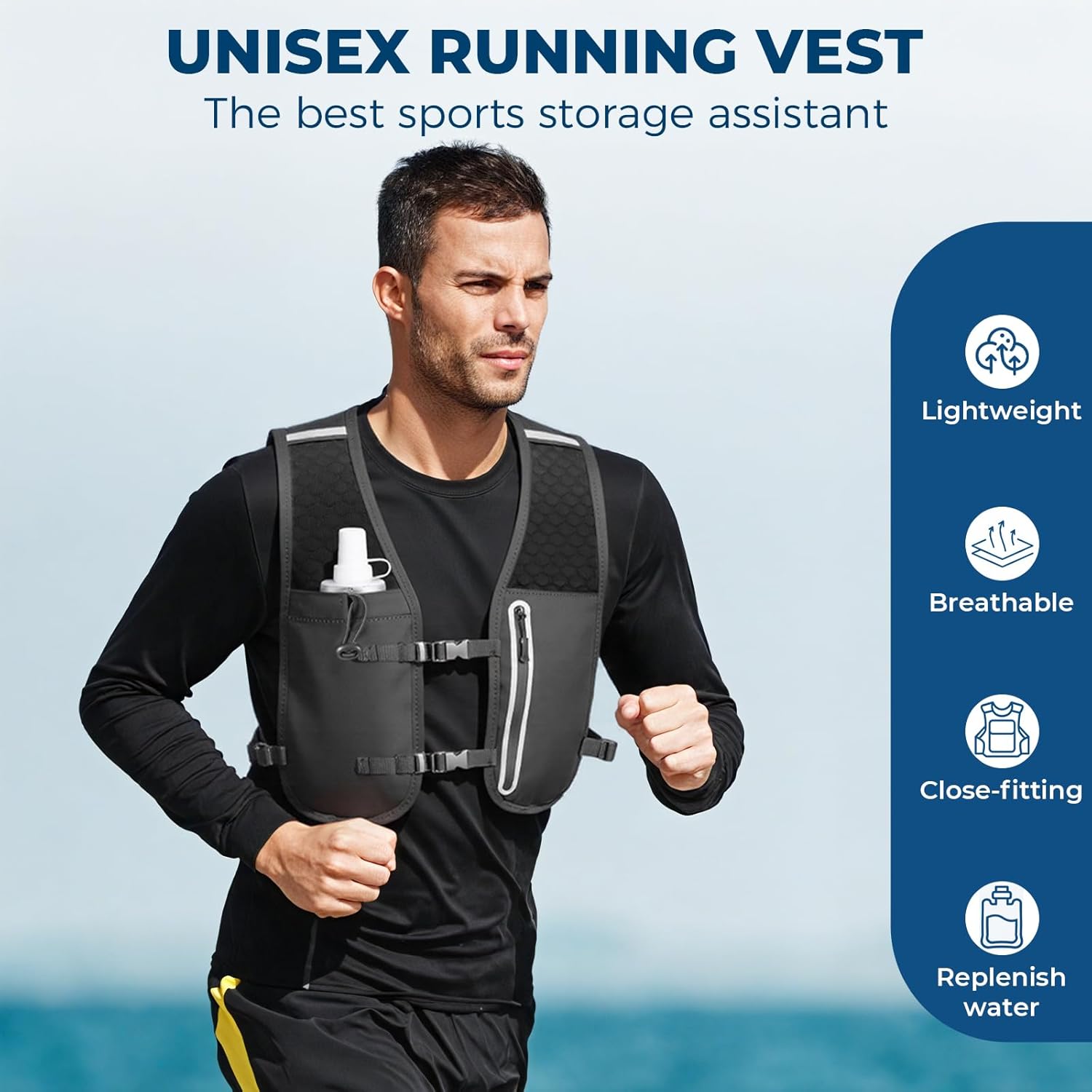 Running Hydration Vest, Adjustable Chest Straps Running Vest for Women Men with 500ml Soft Flask