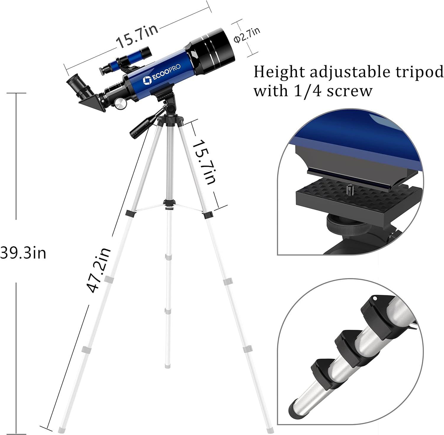 Telescope for Kids & Adults, 70mm Aperture 360mm Refractor (15X-150X) | Portable Telescope with Adapter, 2 Eyepieces