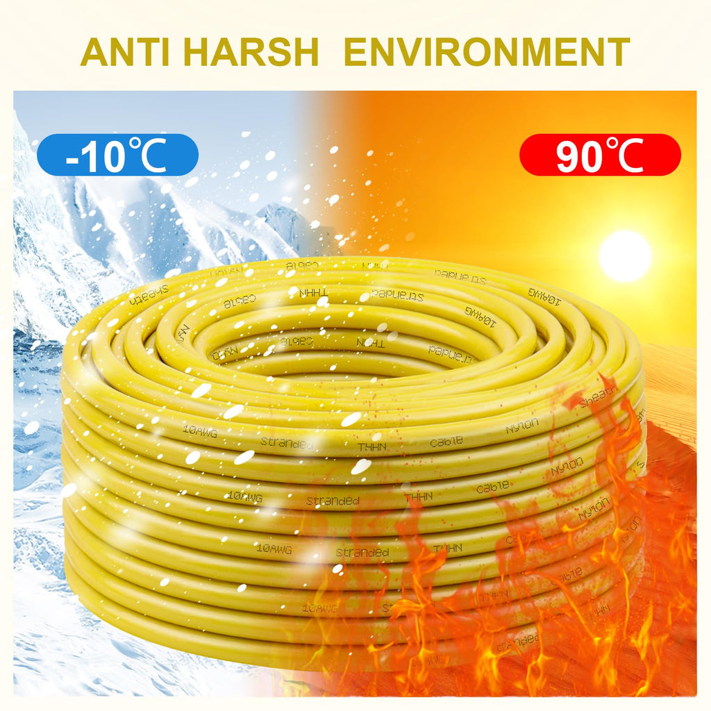 6 Gauge THHN Wire 100 FT, 6 AWG Stranded Copper Electrical Wire, Yellow