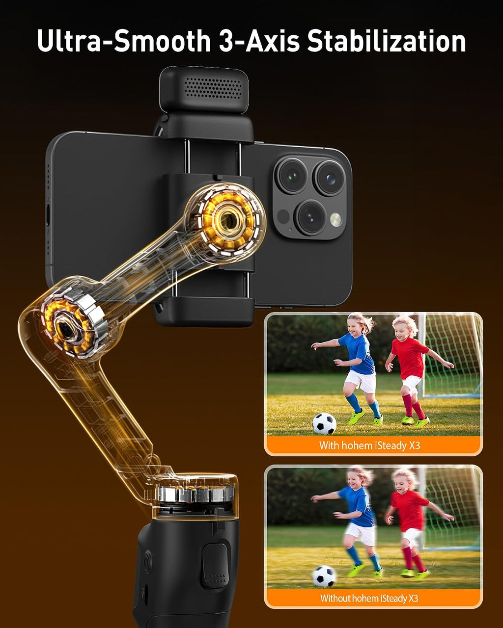 iSteady X3 3-Axis Gimbal Stabilizer for iPhone & Android, Black | Detachable Remote, iSteady 8.0 Anti-Shake, Tripod &