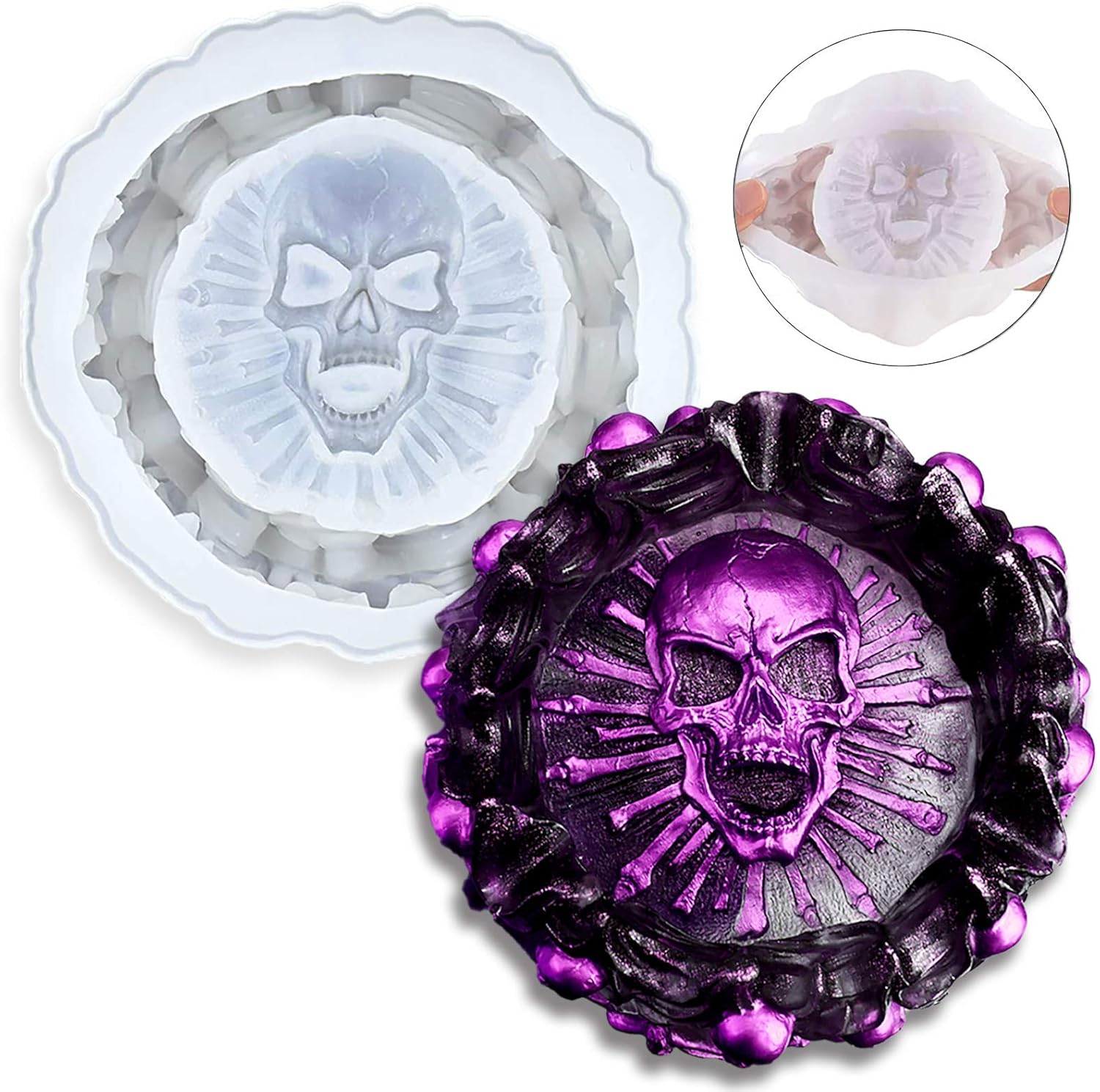 Resin Mold, Silicone Ashtray Mold Halloween Skull DIY Craft Gift Epoxy Resin Casting Molds Keletons Jewelry Storage
