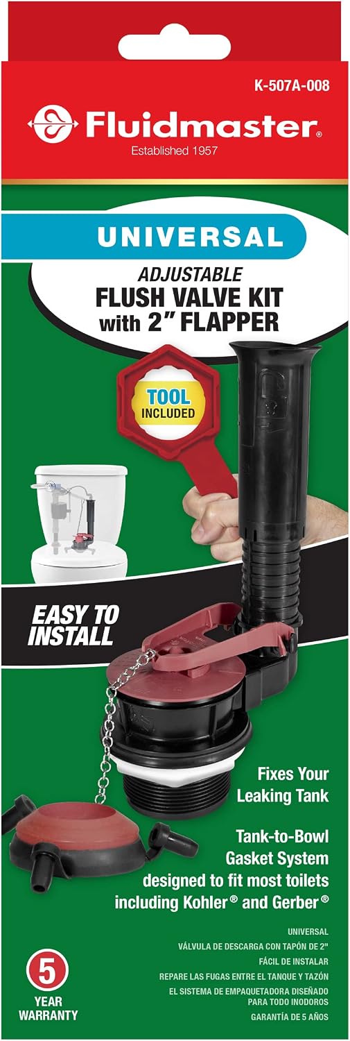 K-507A-008 Universal 2-Inch Adjustable Toilet Flush Valve Repair Kit with Toilet Tool Multicolor