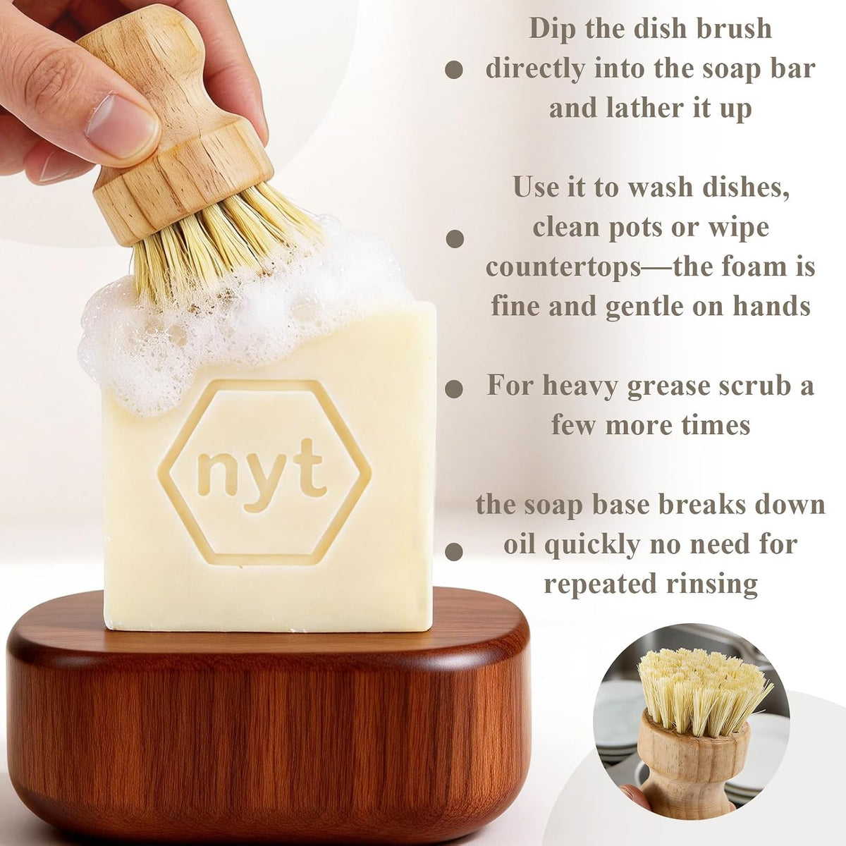 Solid Dish Soap Bar Set with Bamboo Dish Scrubber and Soap Kitchen Dish