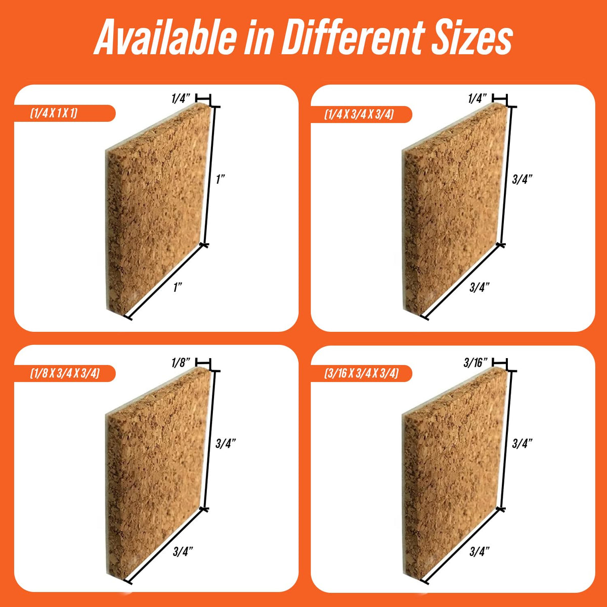 Frank Lowe Cork with Static Back Foam Pads for Glass & Windows (3/16 x 3/4 x 3/4)
