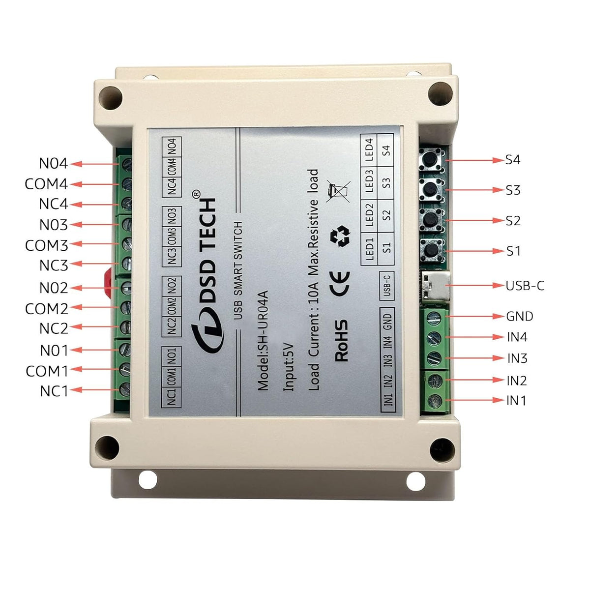 DSD TECH SH-UR04A 4-Channel USB Powered Relay Module for PC & Mac(4CH)