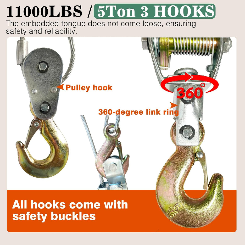 Come Along Winch,Automotive Hoist Winch Puller,5T Heavy Duty Power Cable Come Along Tool Chain Winch Ratchet Tool