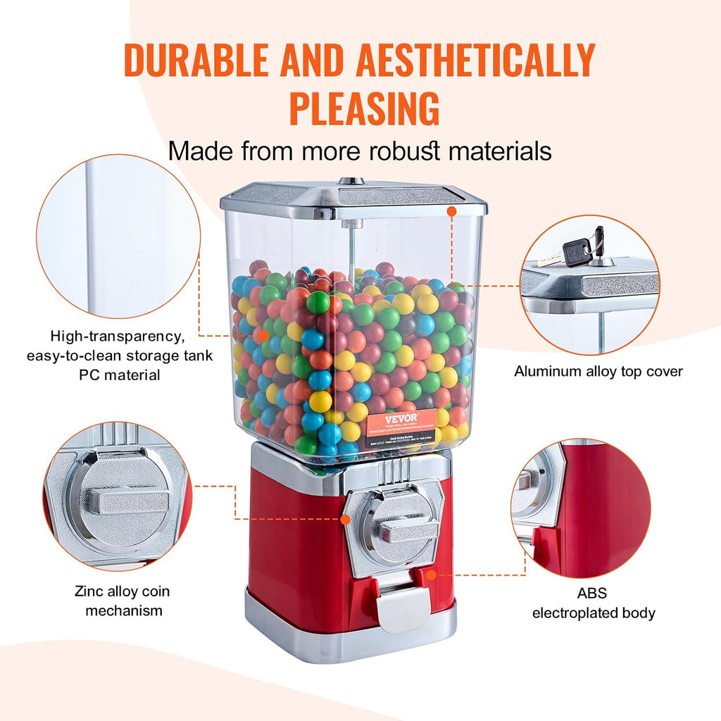 Gumball Machine for Kids, 17"H Home Candy Vending Machine, PC Gumball Dispenser, Bubble Gum Machine for Game Stores