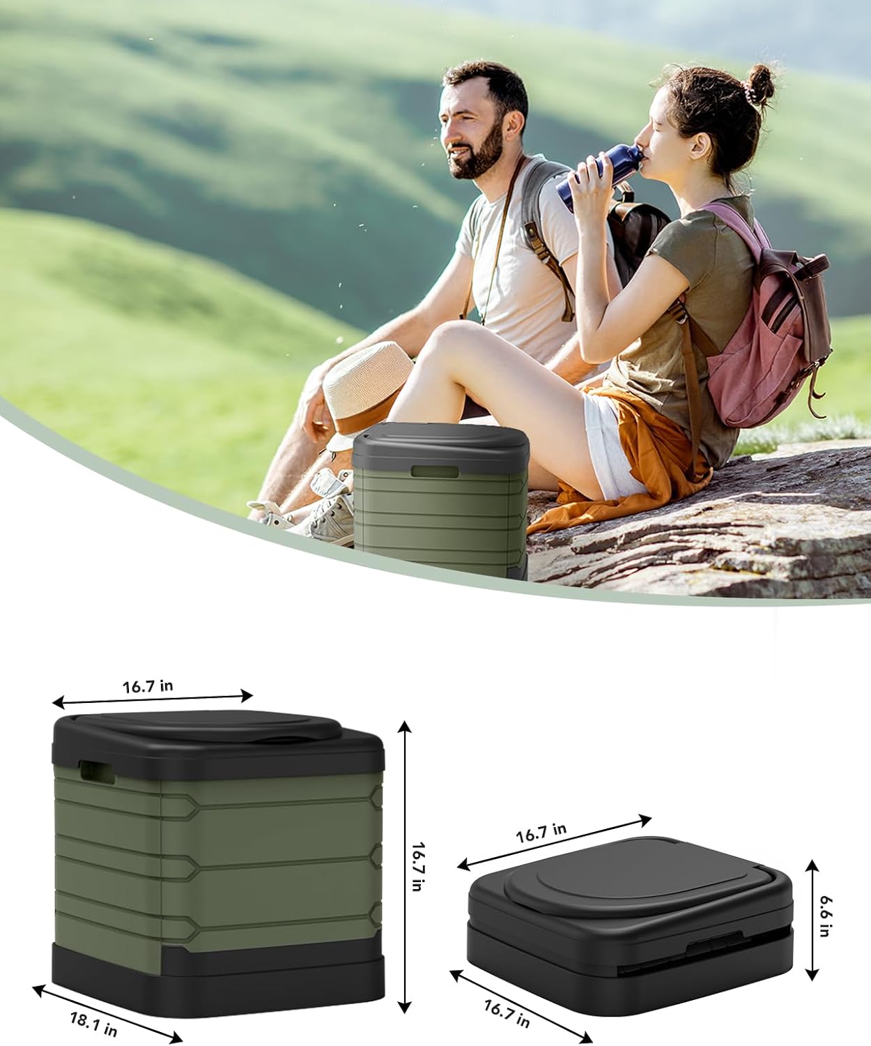 XXL Portable Toilet for Adults, Upgraded Camping Toilets Collapsible Toilet Extra Large 16.7-inch High Porta Potty