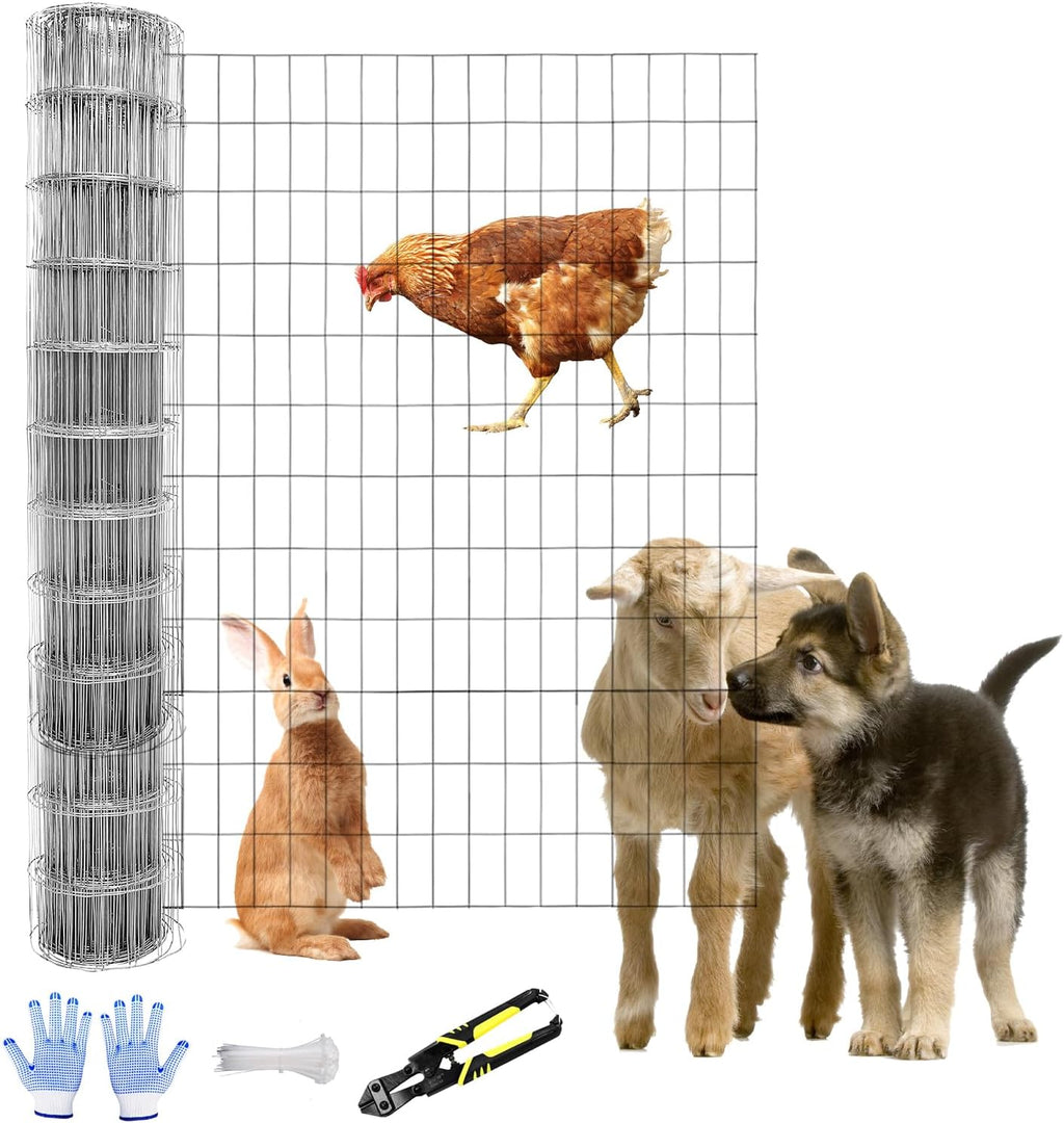 4 ft x 100 ft Galvanized Welded Wire Fence, 16GA Garden Chicken Wire Fence Roll, Mesh Size 2" x 4"Hardware Cloth