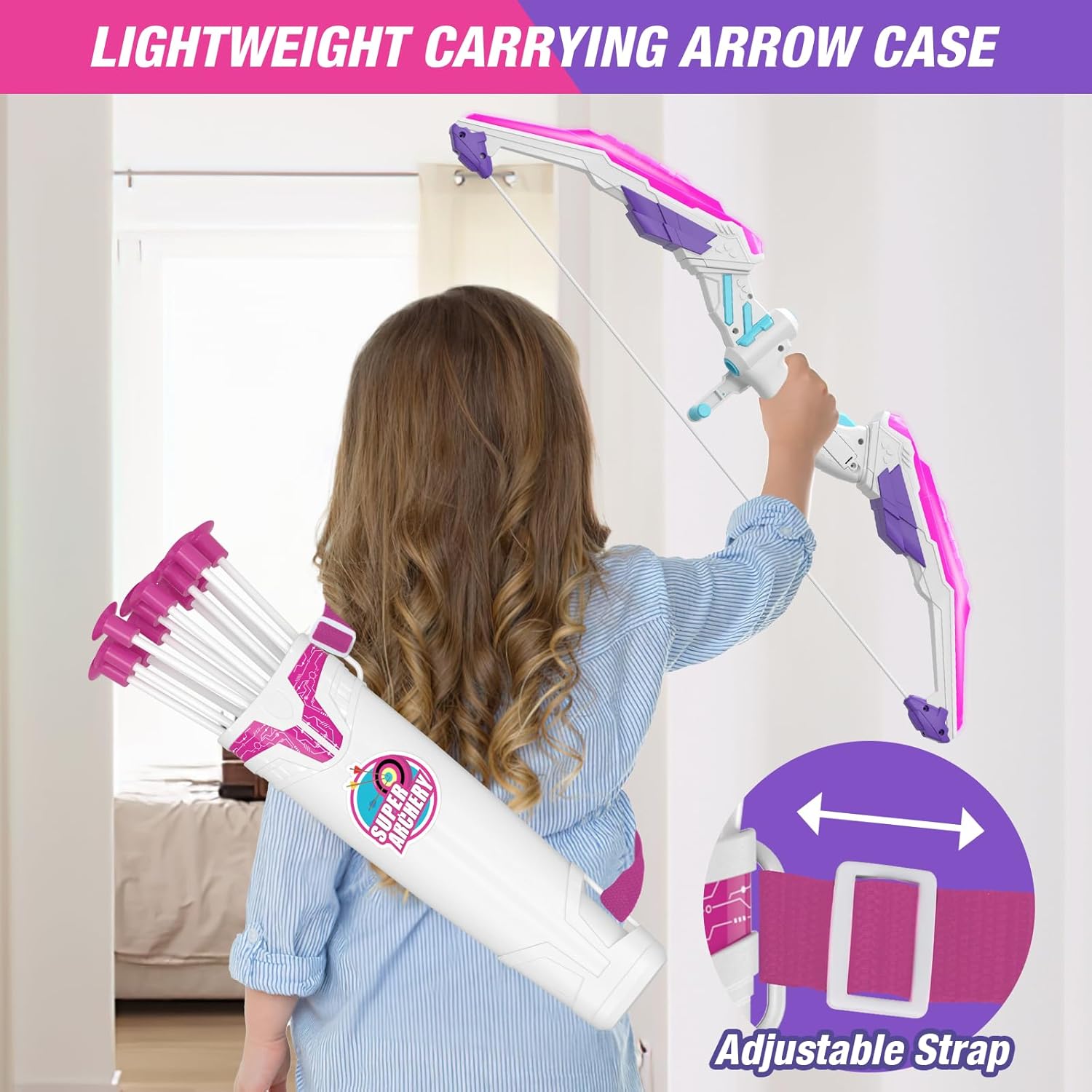 2 Pack Bow and Arrow for Kids, LED Light Up Girls Archery Set | with 24 Suction Cup Arrows, 2 Hanging Targets, 6