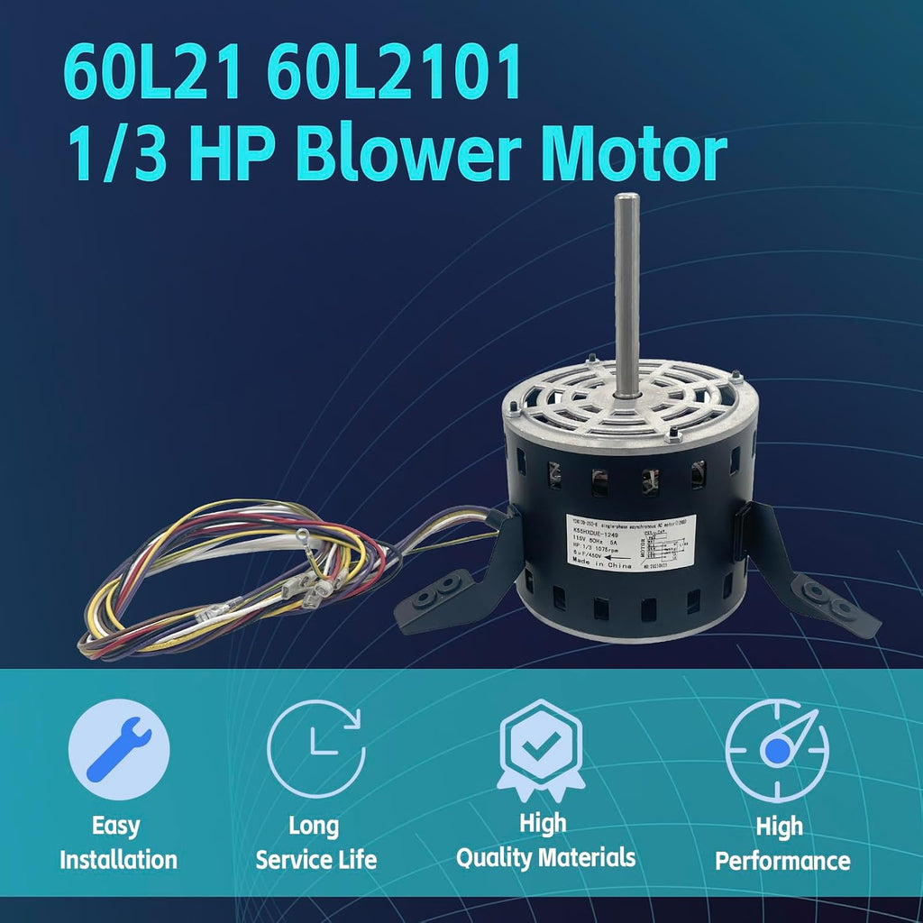 60L21 Blower Motor, 1/3 HP Furnace Blower Motor, 4-Speed, 115V, 1075 RPM Compatible with Lennox Armstrong & Ducane Gas Furnace Replace # 60L21, 60L2101