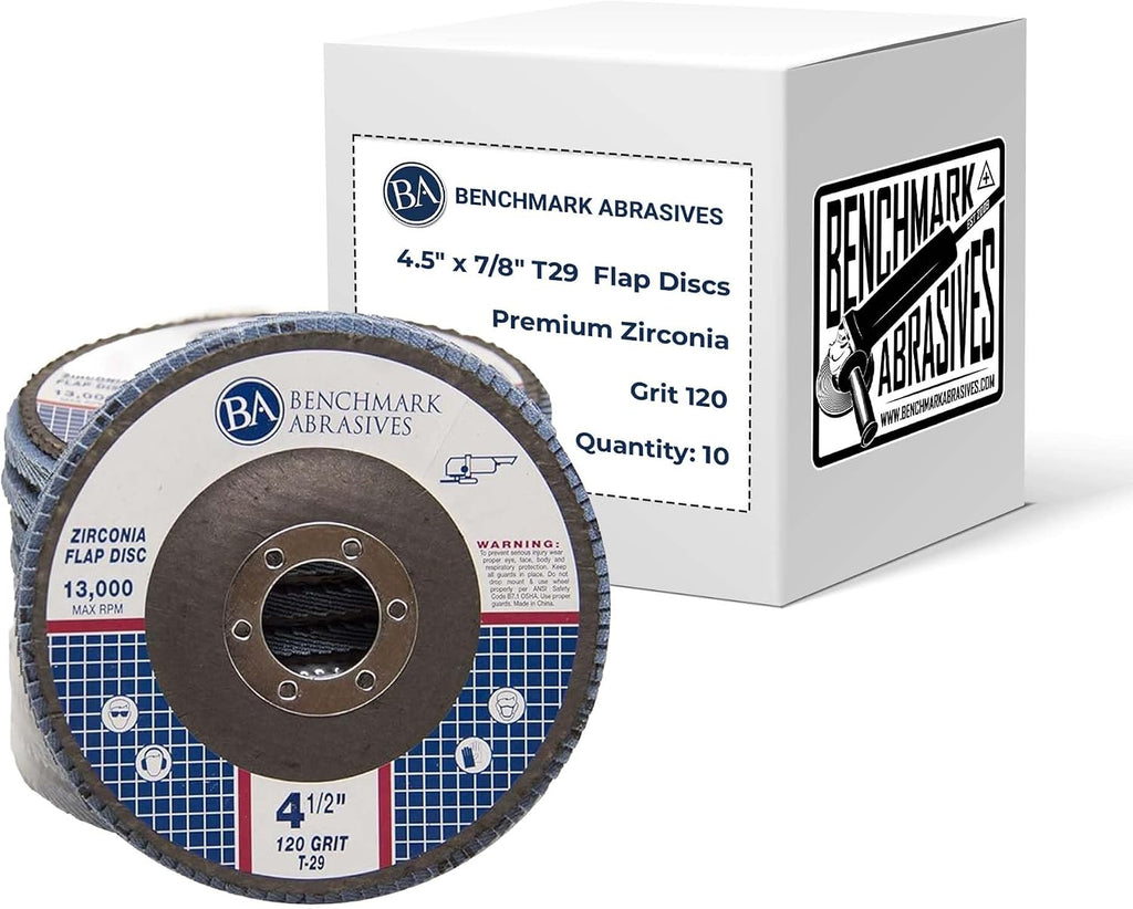 Benchmark Abrasives 4.5" Type 29 Zirconia Flap Discs, 120 Grit, 10-Count