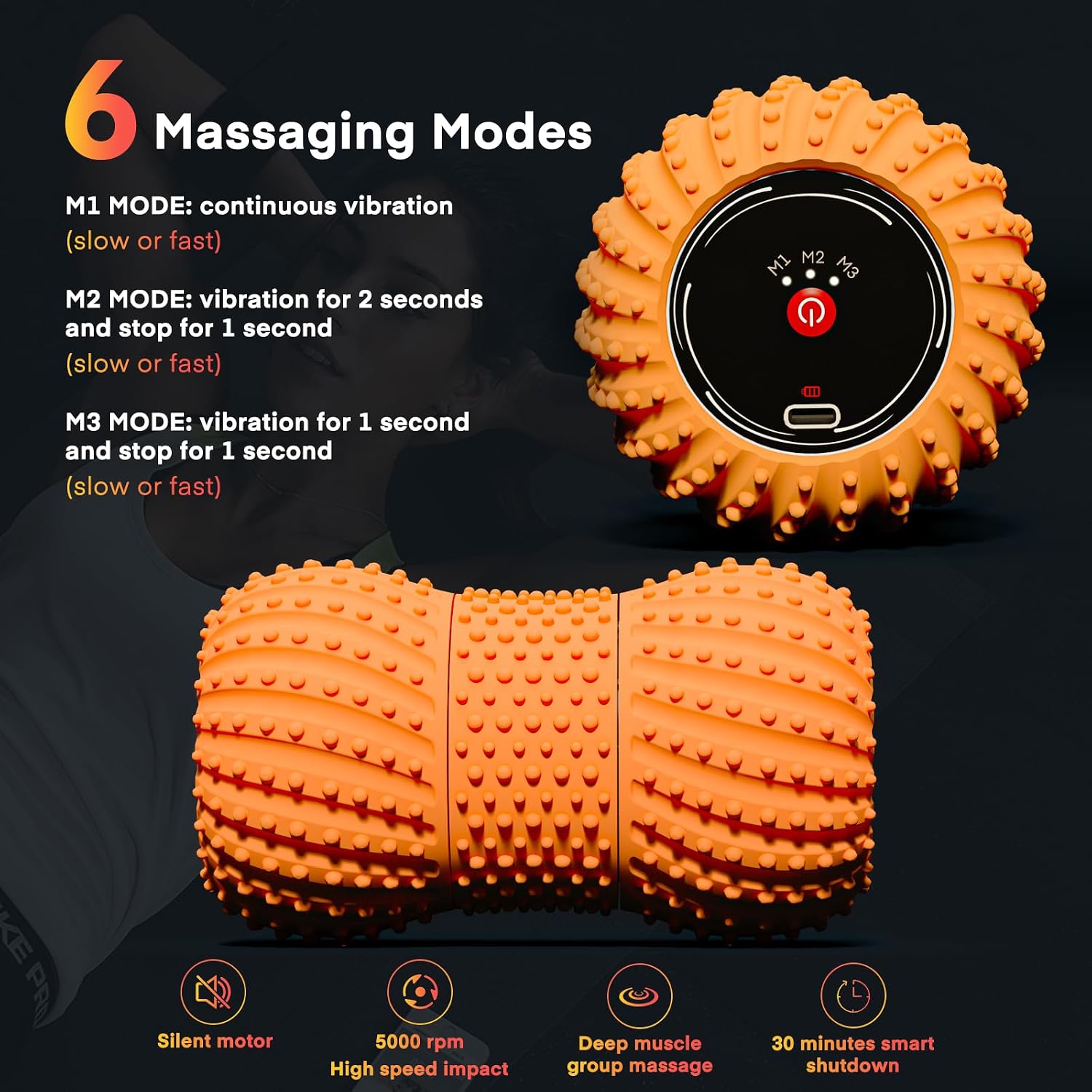 2 in 1 Vibrating Peanut Massage Ball with 6 Massaging Modes and Bluetooth Speaker, Rechargeable Vibrating Massage