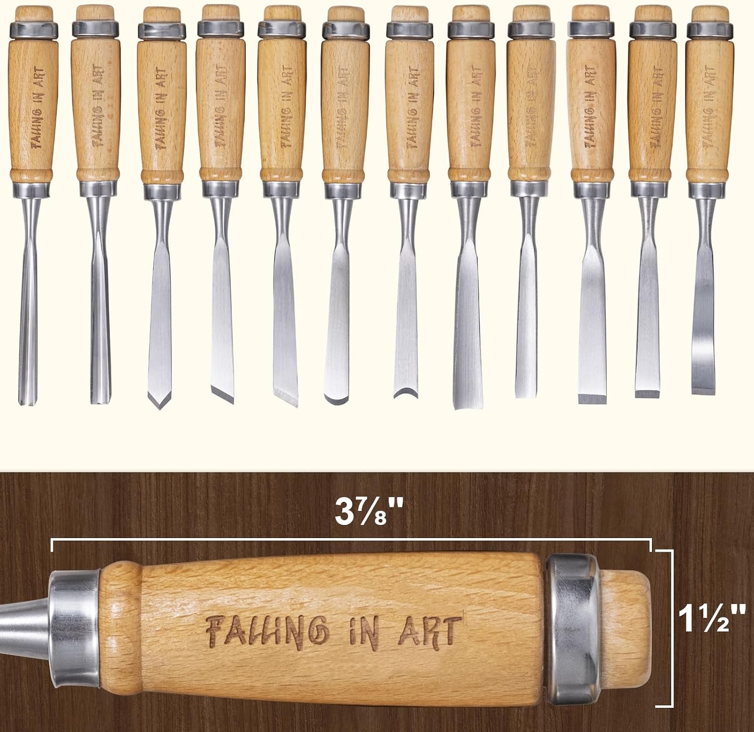 12Pcs Wooden Carving Chisel Set with a Leather Pouch | Woodworking Tools Set , Full Size Knife Gouge Kit for Carving