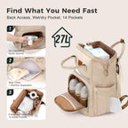 Diaper Bag Backpack with Wet/Dry Pocket, Changing Pad, 27L Beige