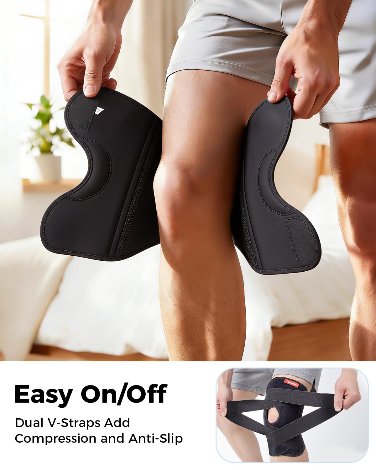Medical-Grade Knee Brace for Women & Men,[Adjustable V-Straps & Anti-Slip] Knee Support with Side Stabilizers for