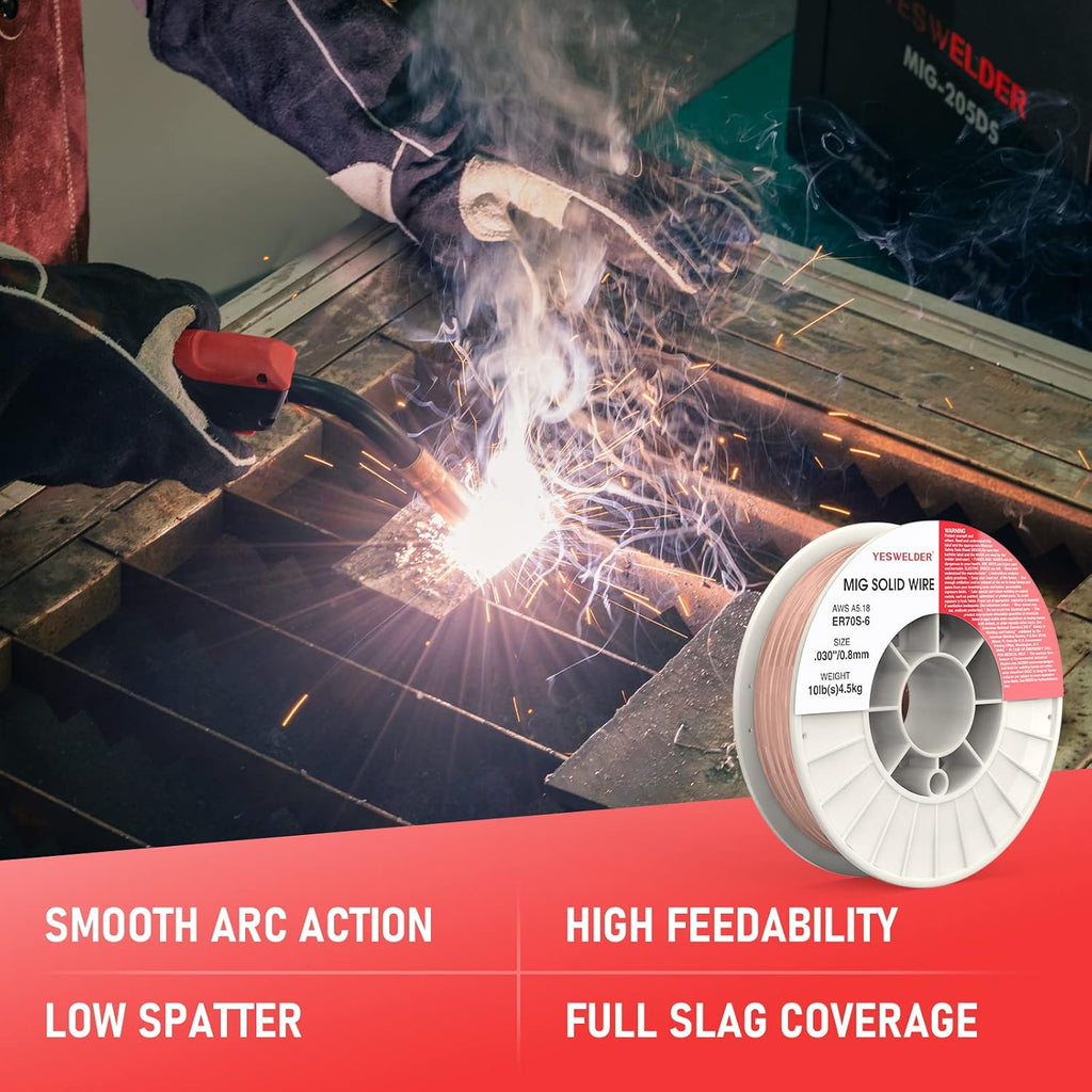 MIG Welding Wire, ER70S-6 Solid Carbon Steel | 0.030 in, 10 lb spool with high feedability, smooth, consistent wire