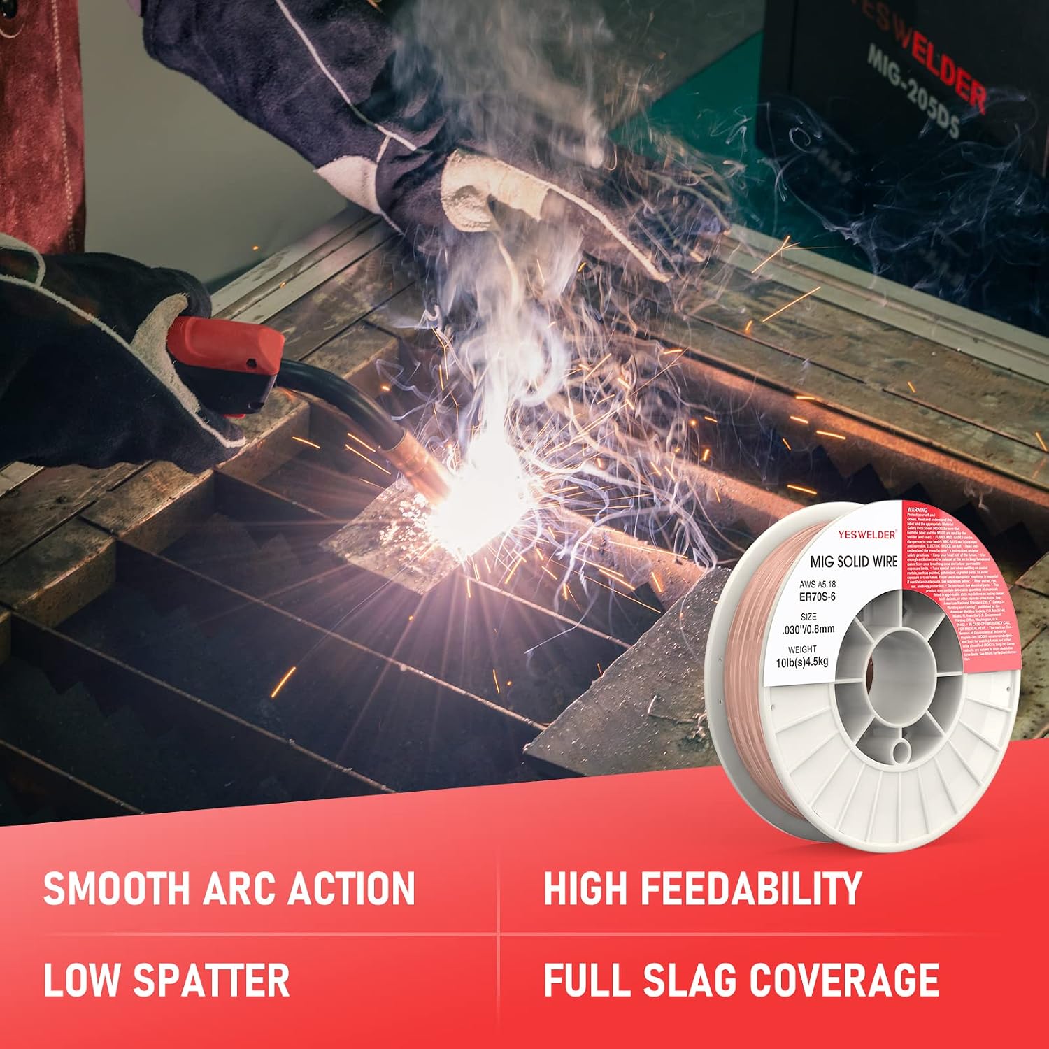 MIG Welding Wire, ER70S-6 Solid Carbon Steel | 0.030 in, 10 lb spool with high feedability, smooth, consistent wire
