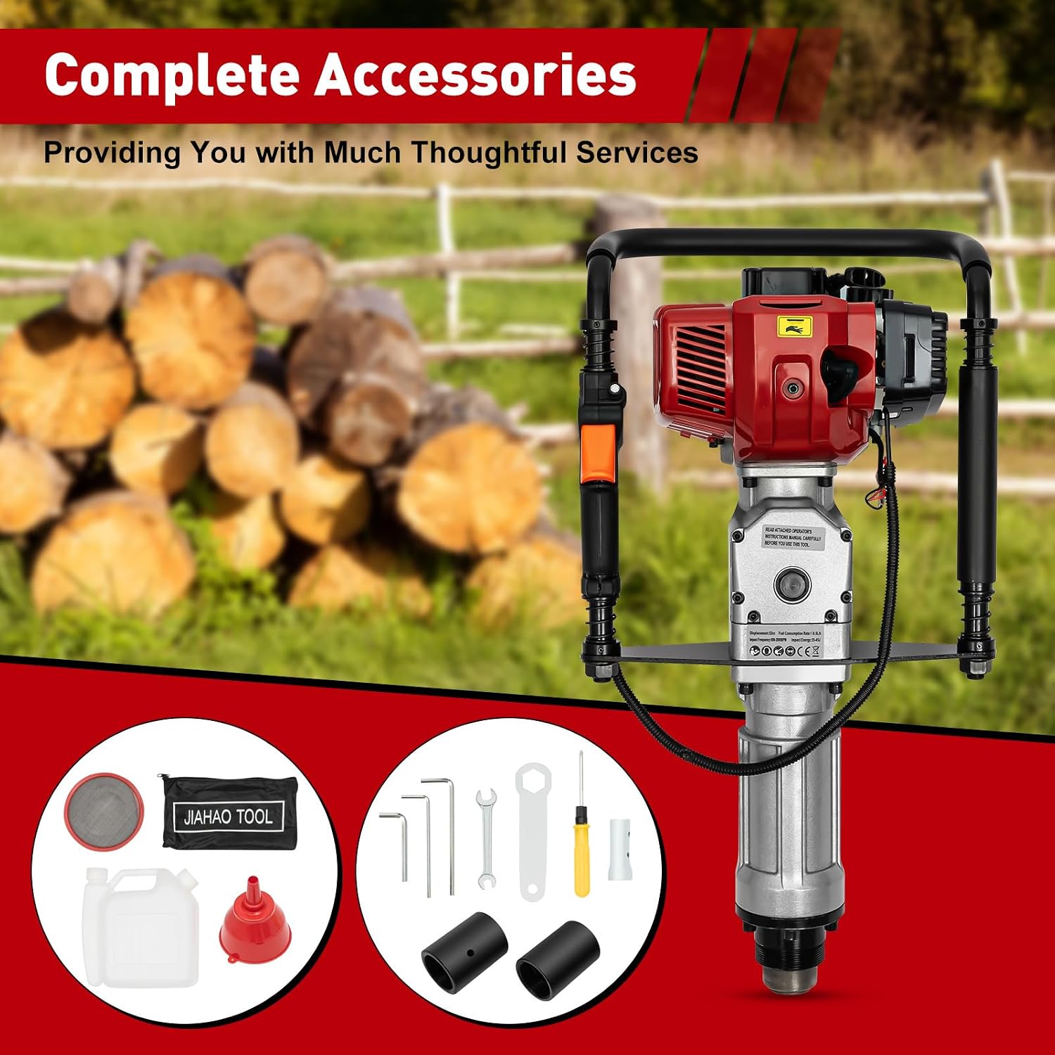 T Post Driver, Post Pounder, 52CC 2-Stroke Gas Powered Fence Post Driver, 2.5HP Heavy Duty Gasoline Post Hammer with