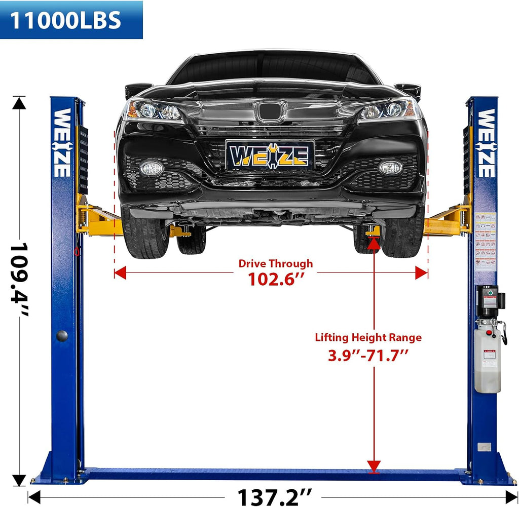 11000lbs Two Post Car Lift, Auto Lifts with 220V 3HP Motor, Double Safety Lock Release 2-Post Car Lift Hoist