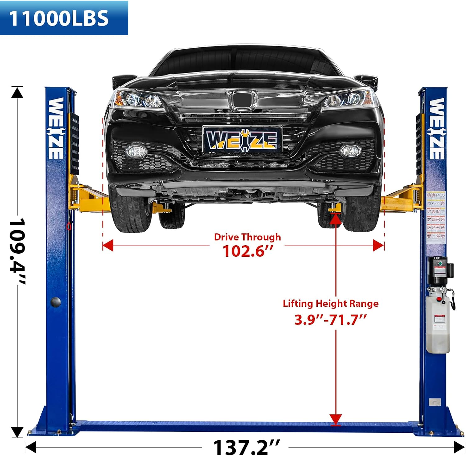 11000lbs Two Post Car Lift, Auto Lifts with 220V 3HP Motor, Double Safety Lock Release 2-Post Car Lift Hoist