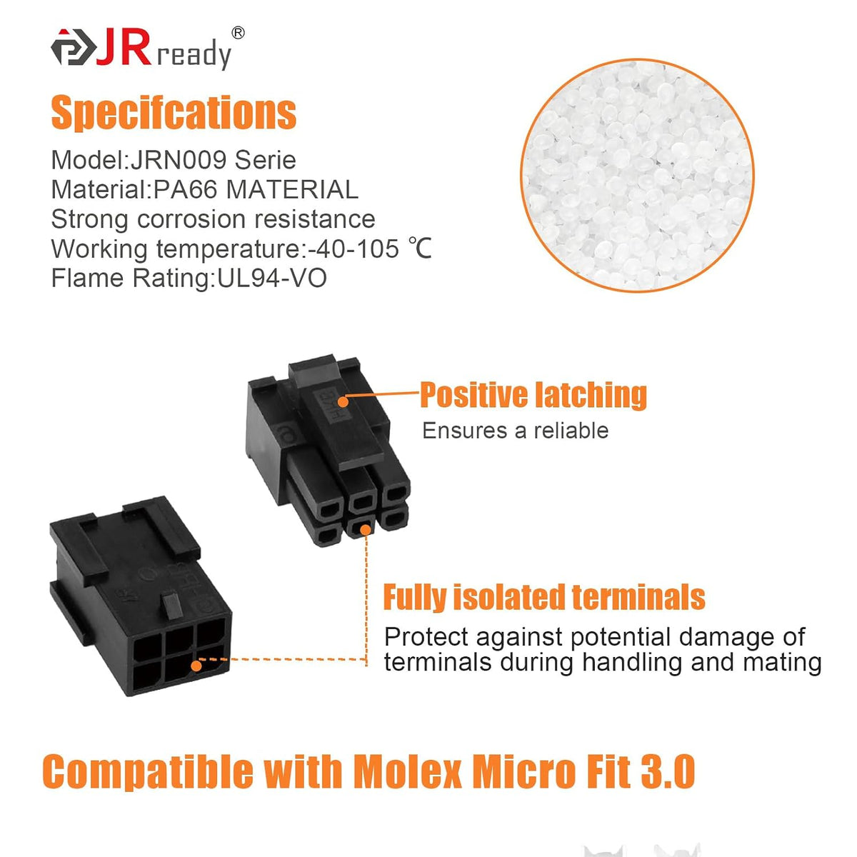 JRready Micro-Fit 3.0 Connector Kit 2 4 6 8 Pin with Pin Extractors