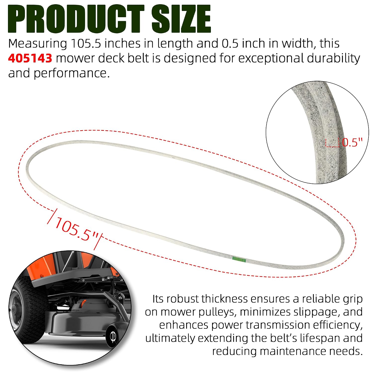 46" Lawn Mower Deck Belt Compatible with Husqvarna Lawn Mower Replaces Part Number 405143 532405143, Heavy-Duty