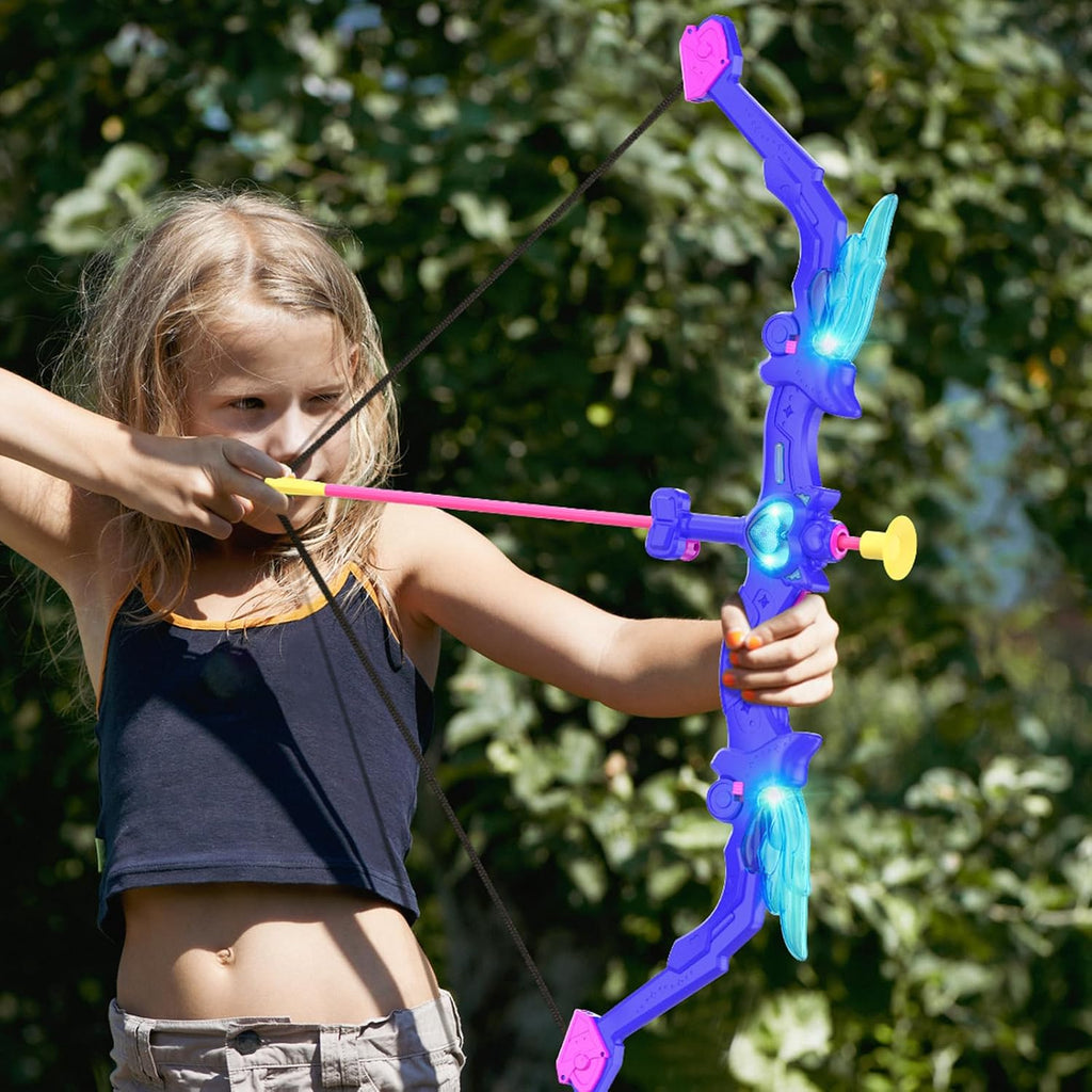 Kids Bow and Arrow Toy, Angel Light Up Archery Set W/ 10 Suction Cup Arrows, Targets & Quiver, Outdoor/Indoor Games