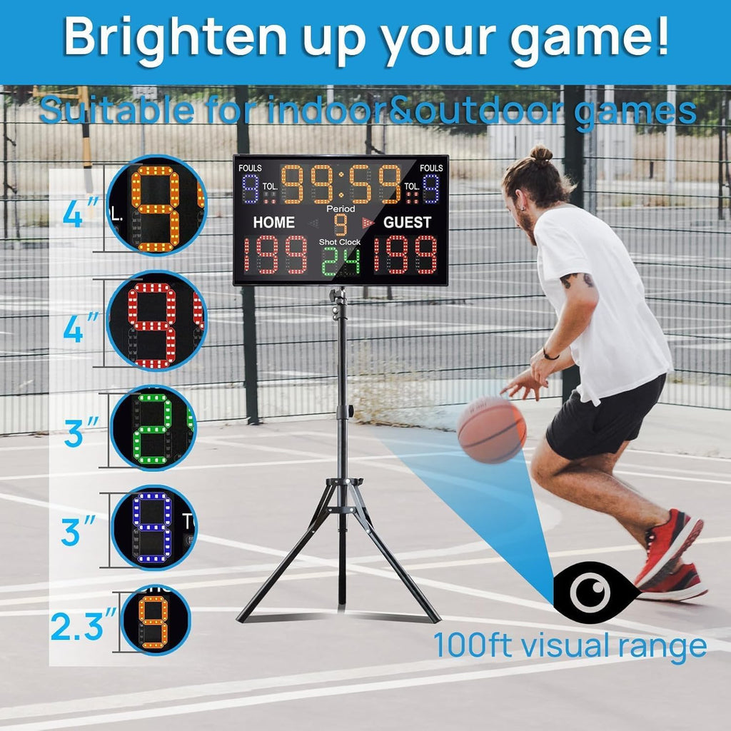 LED Basketball Scoreboard with Shot Clock, Portable Scoreboard Basketball, Digital Scoreboard with Remote, Electronic