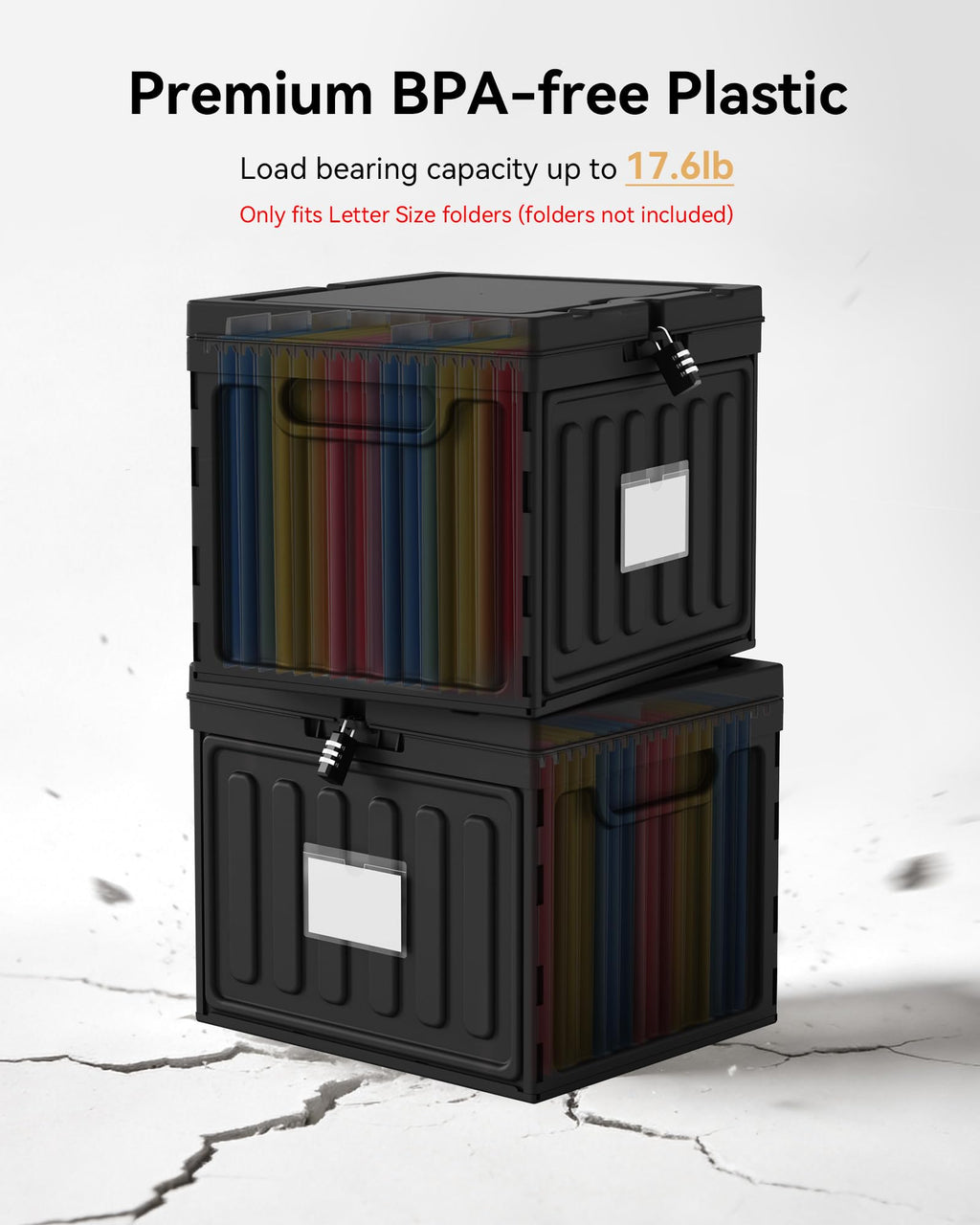 Lockable Plastic File Box with Lid for Letter-Size