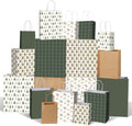 18 Pcs Green White Christmas Kraft Gift Bags, Neutral Aesthetic