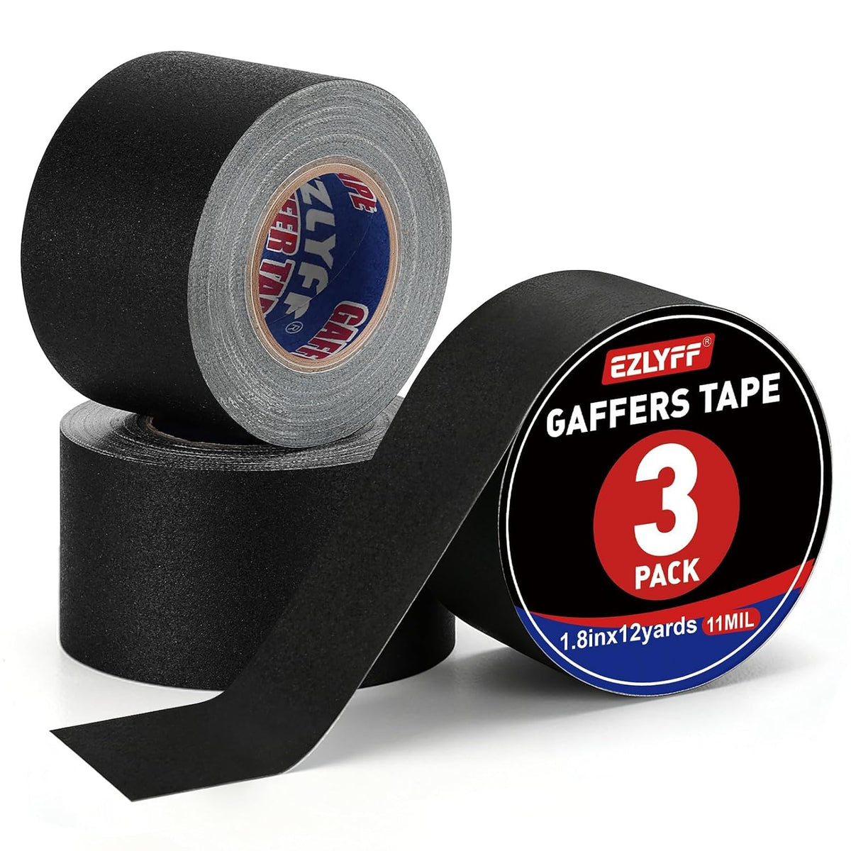 Black Gaffers Tape 3Pack, No Residue,1.8inch x12Yards(Total 36Yards)