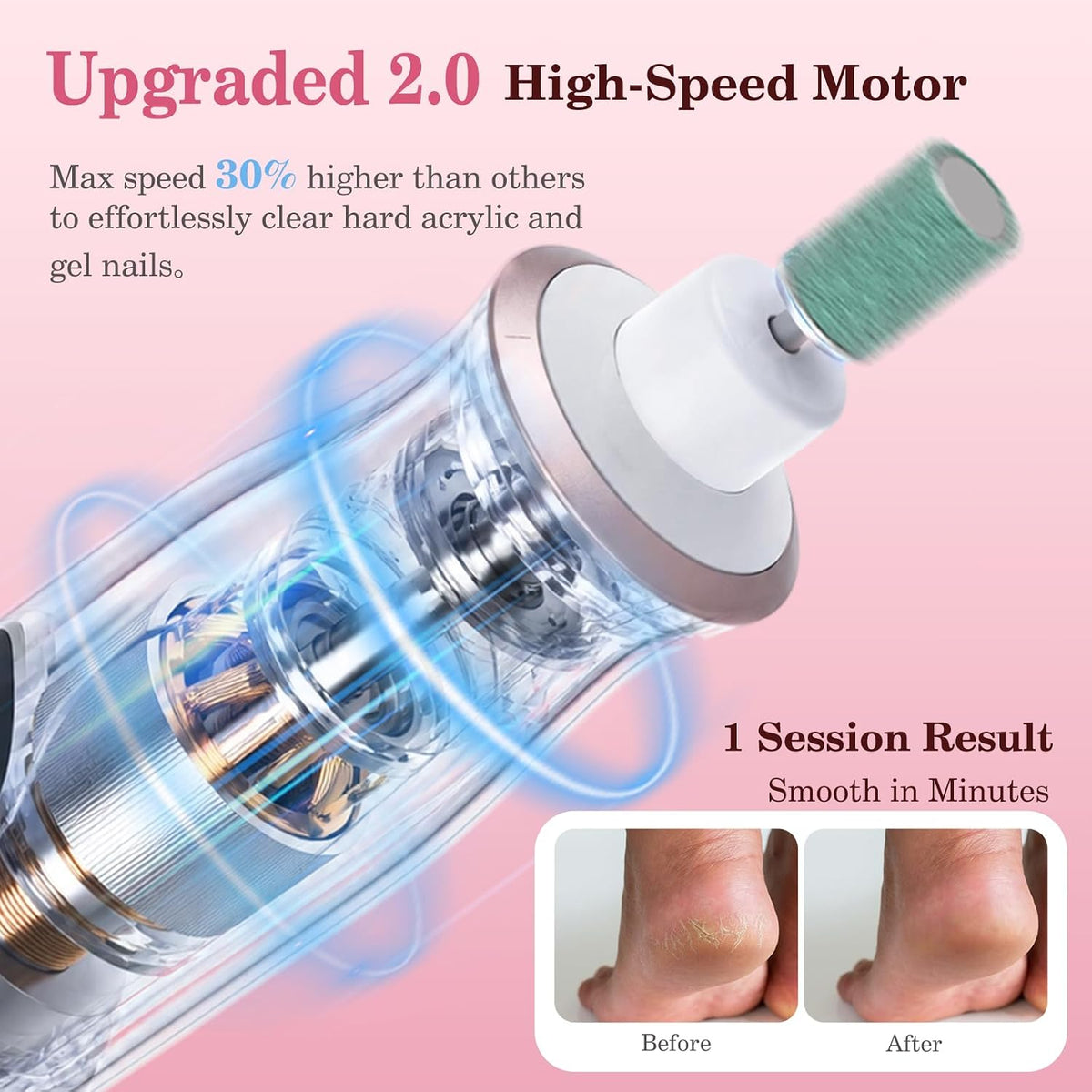 Electric Nail File, 10 Speeds Cordless Nail Drill with LED Light